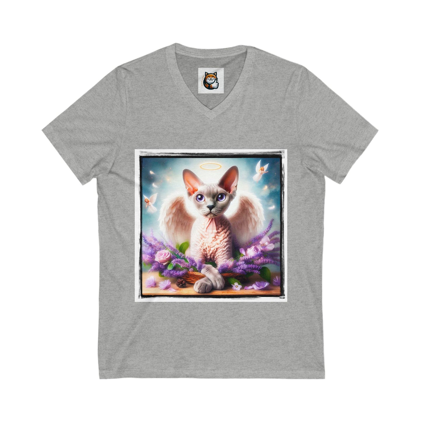 Devon Rex Cat pretty Angel Jersey Short Sleeve V-Neck Tee