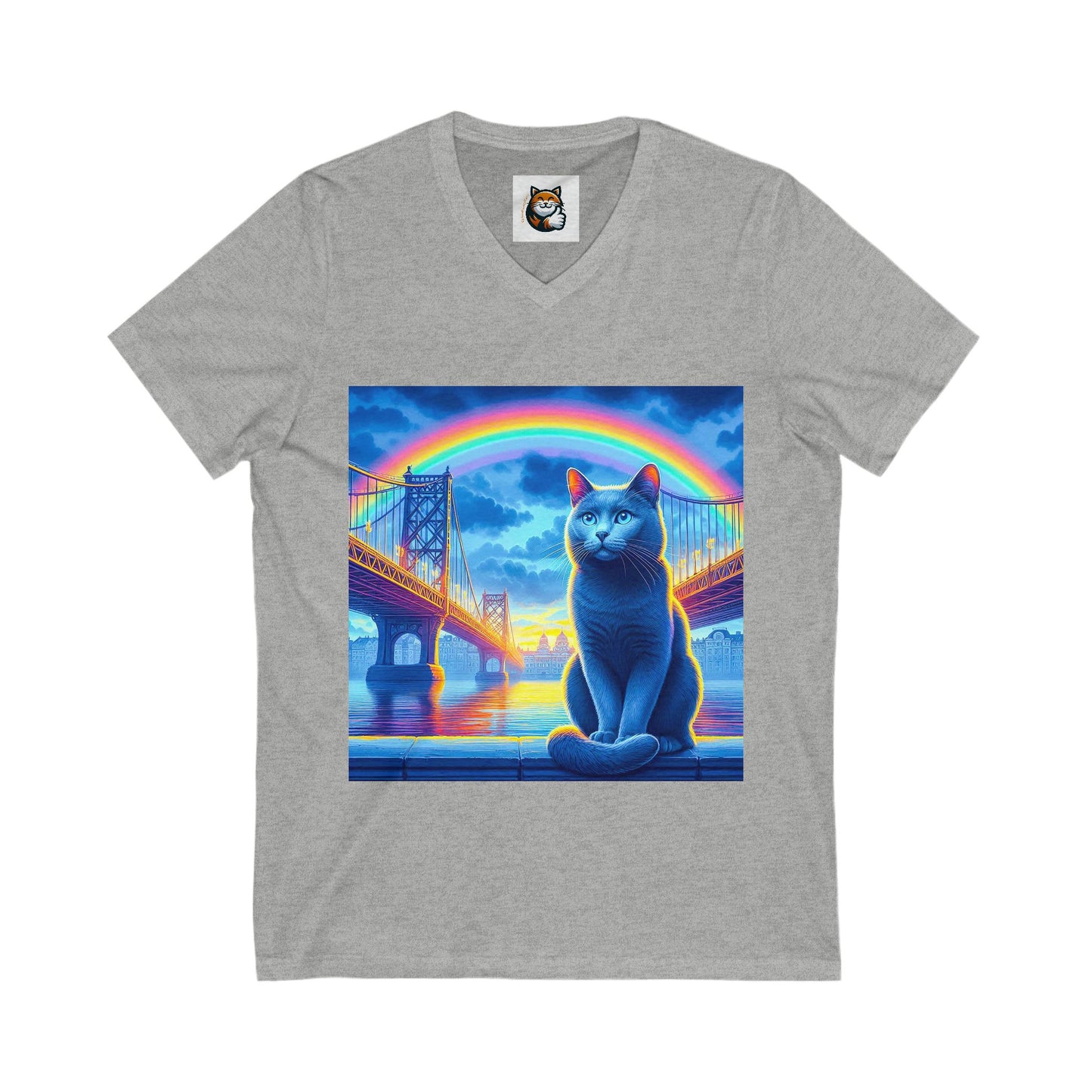Russian Blue Cat Unisex Jersey Short Sleeve V-Neck Tee