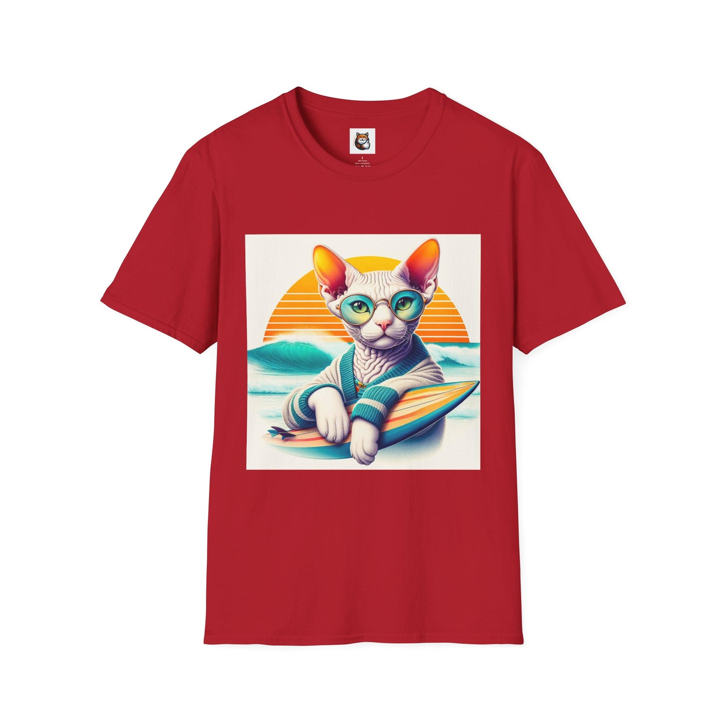 Devon Rex Cat surfing beauty  Softstyle T-Shirt