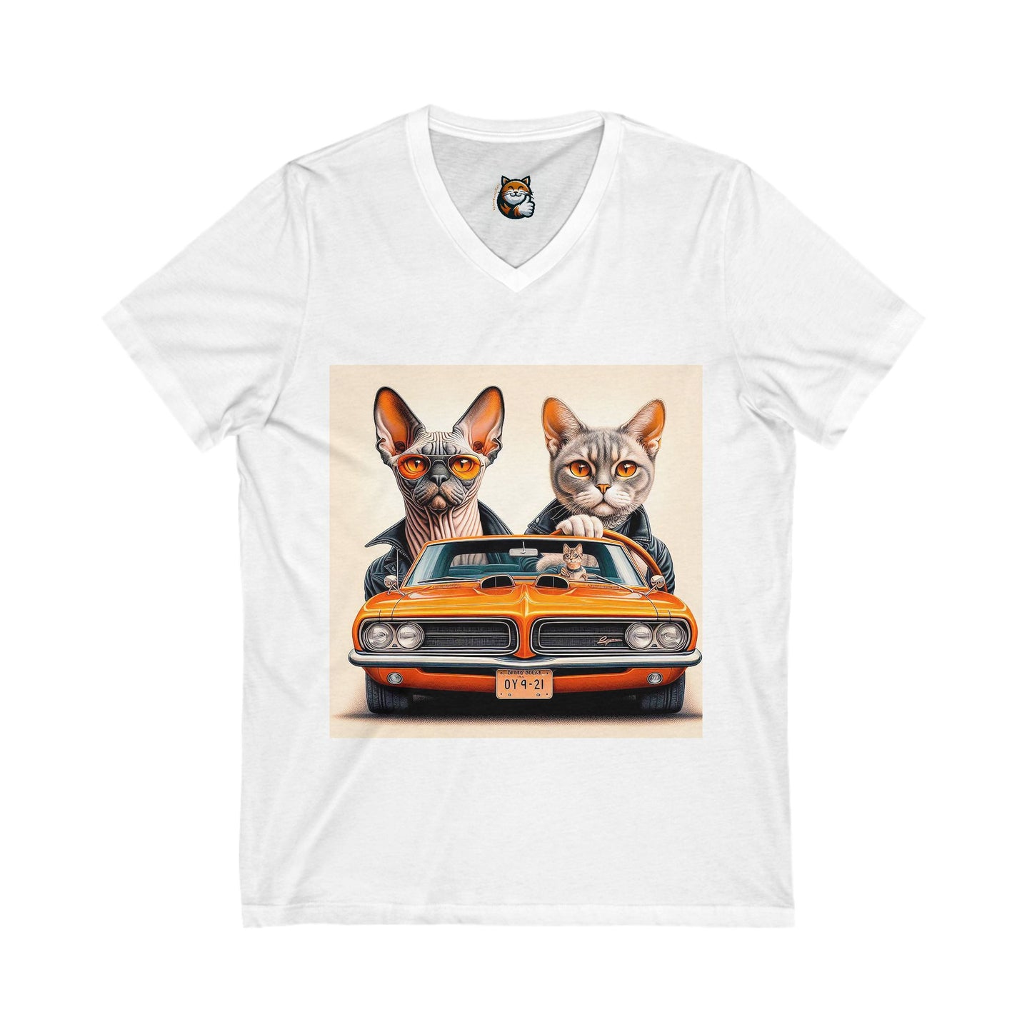 Wacky Devon Rex Couple driving  Unisex Jersey Short Sleeve V-Neck Tee