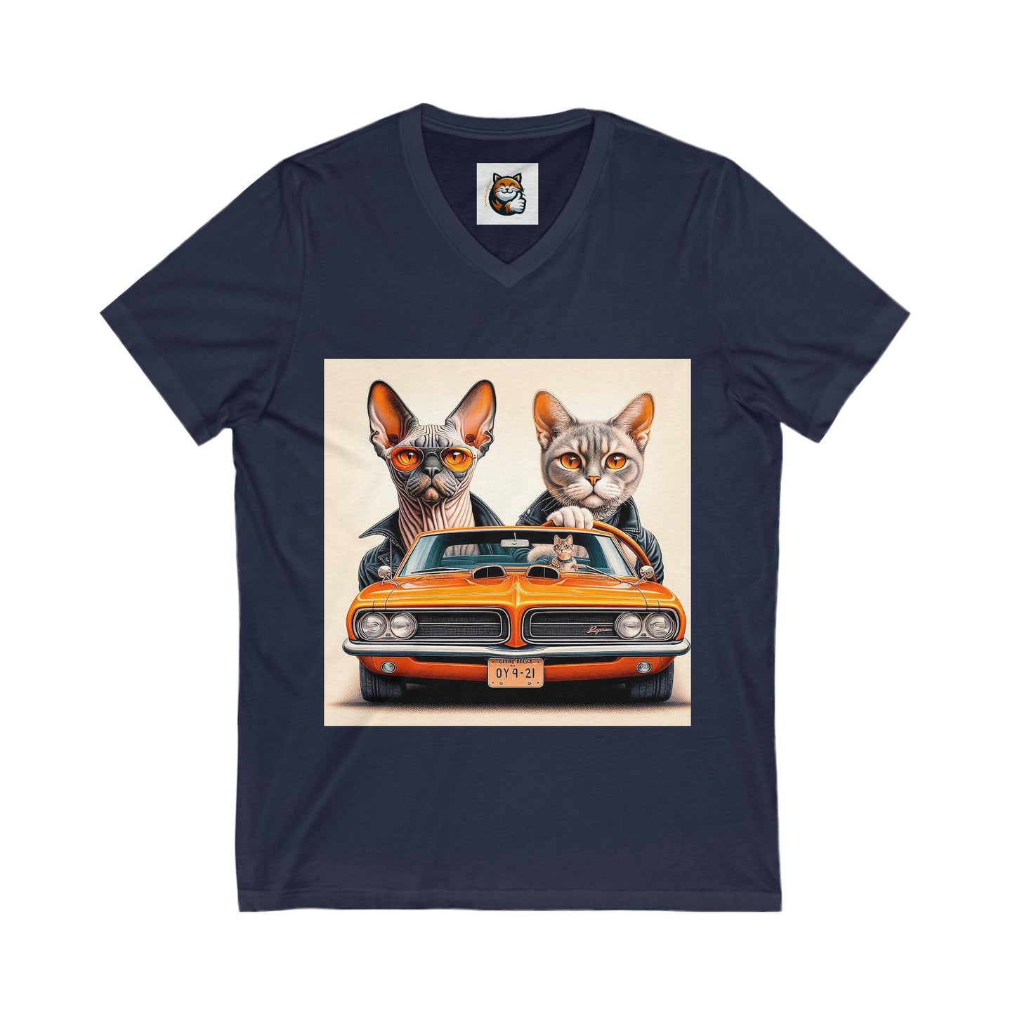 Wacky Devon Rex Couple driving  Unisex Jersey Short Sleeve V-Neck Tee