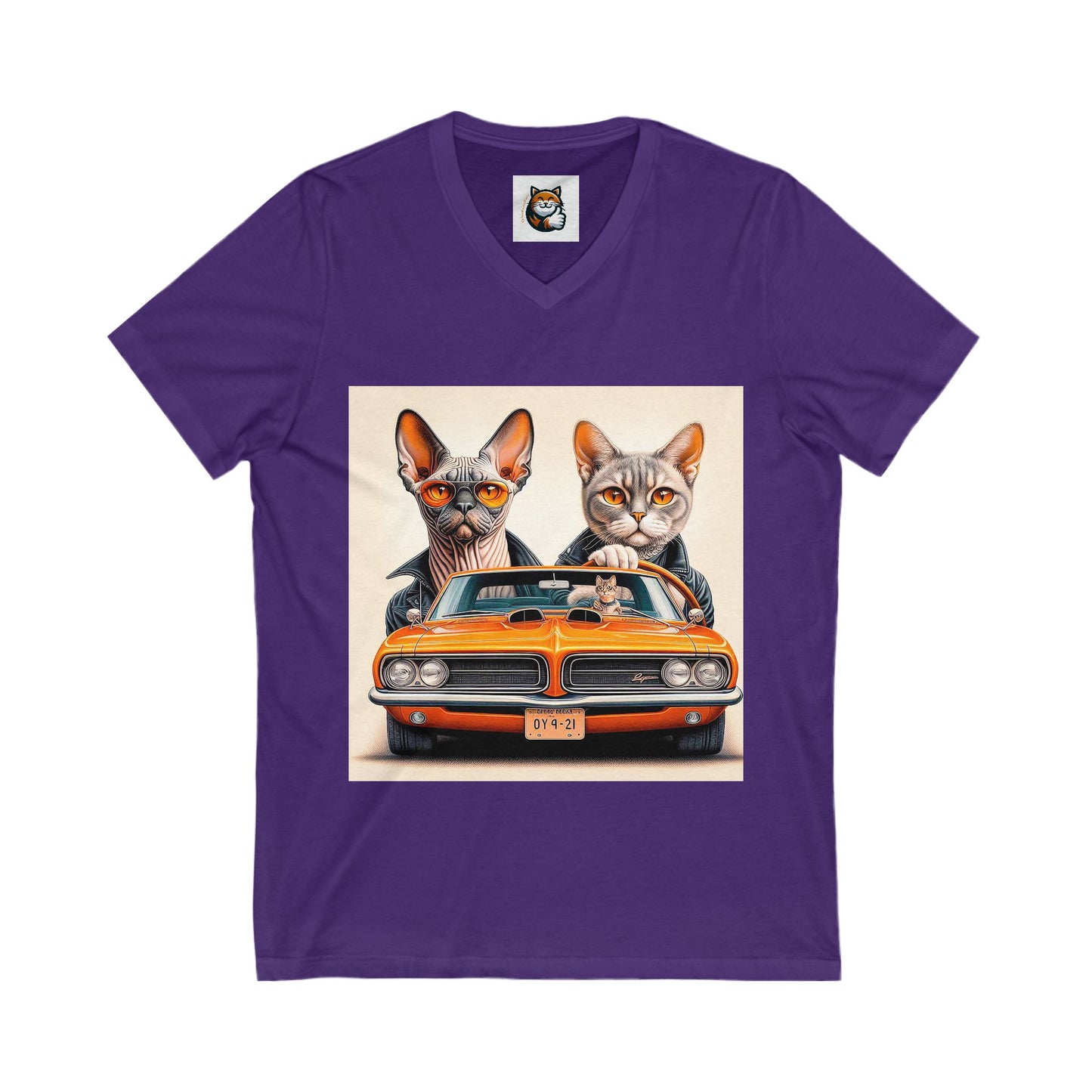 Wacky Devon Rex Couple driving  Unisex Jersey Short Sleeve V-Neck Tee