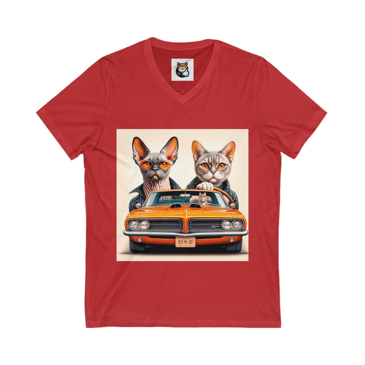 Wacky Devon Rex Couple driving  Unisex Jersey Short Sleeve V-Neck Tee