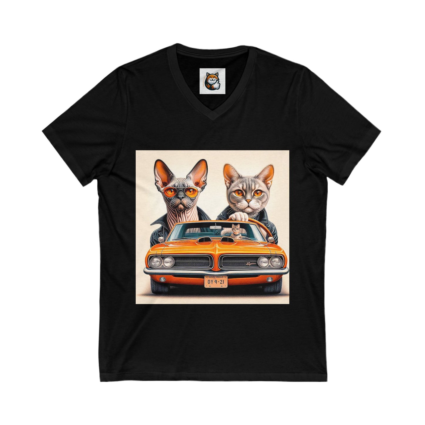 Wacky Devon Rex Couple driving  Unisex Jersey Short Sleeve V-Neck Tee
