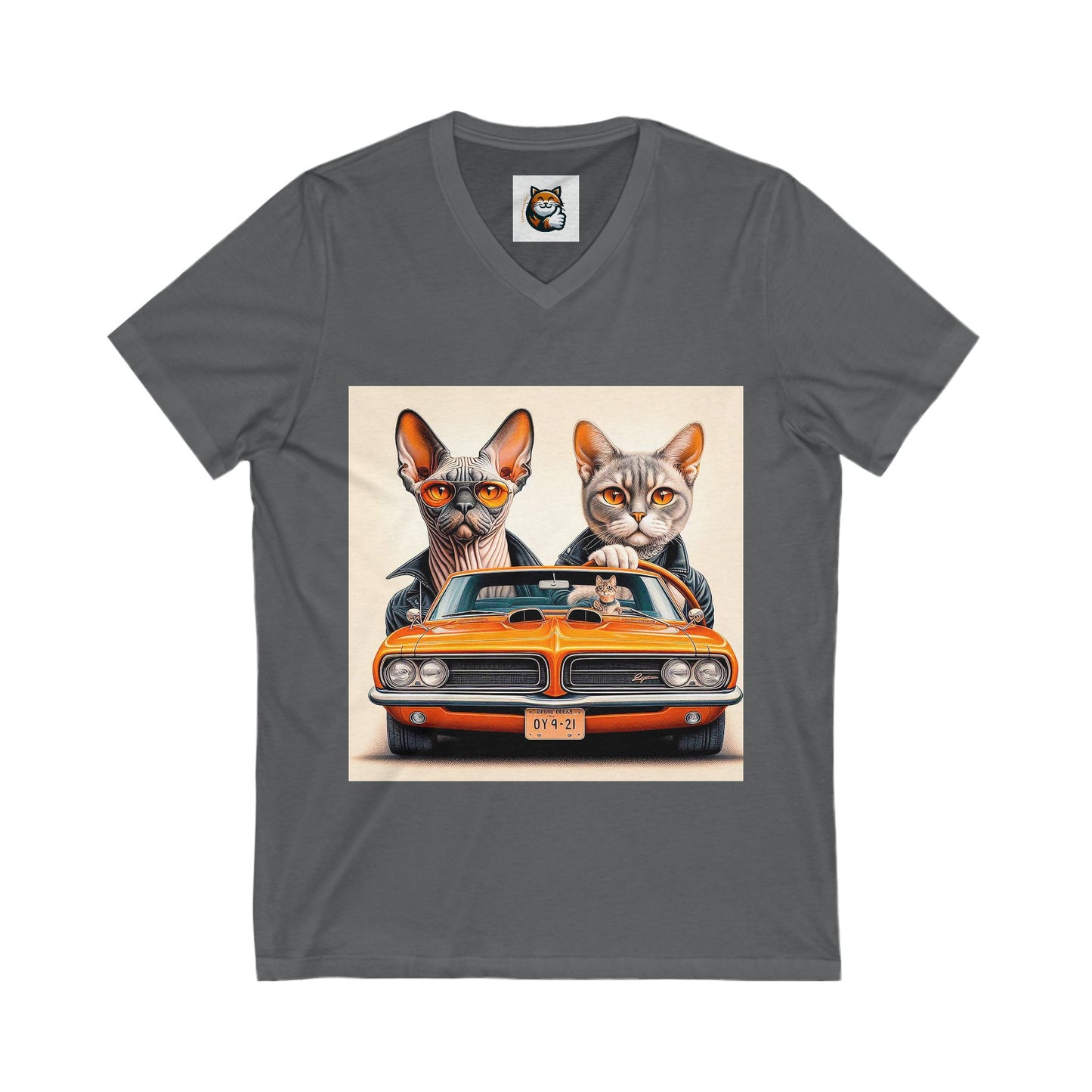 Wacky Devon Rex Couple driving  Unisex Jersey Short Sleeve V-Neck Tee