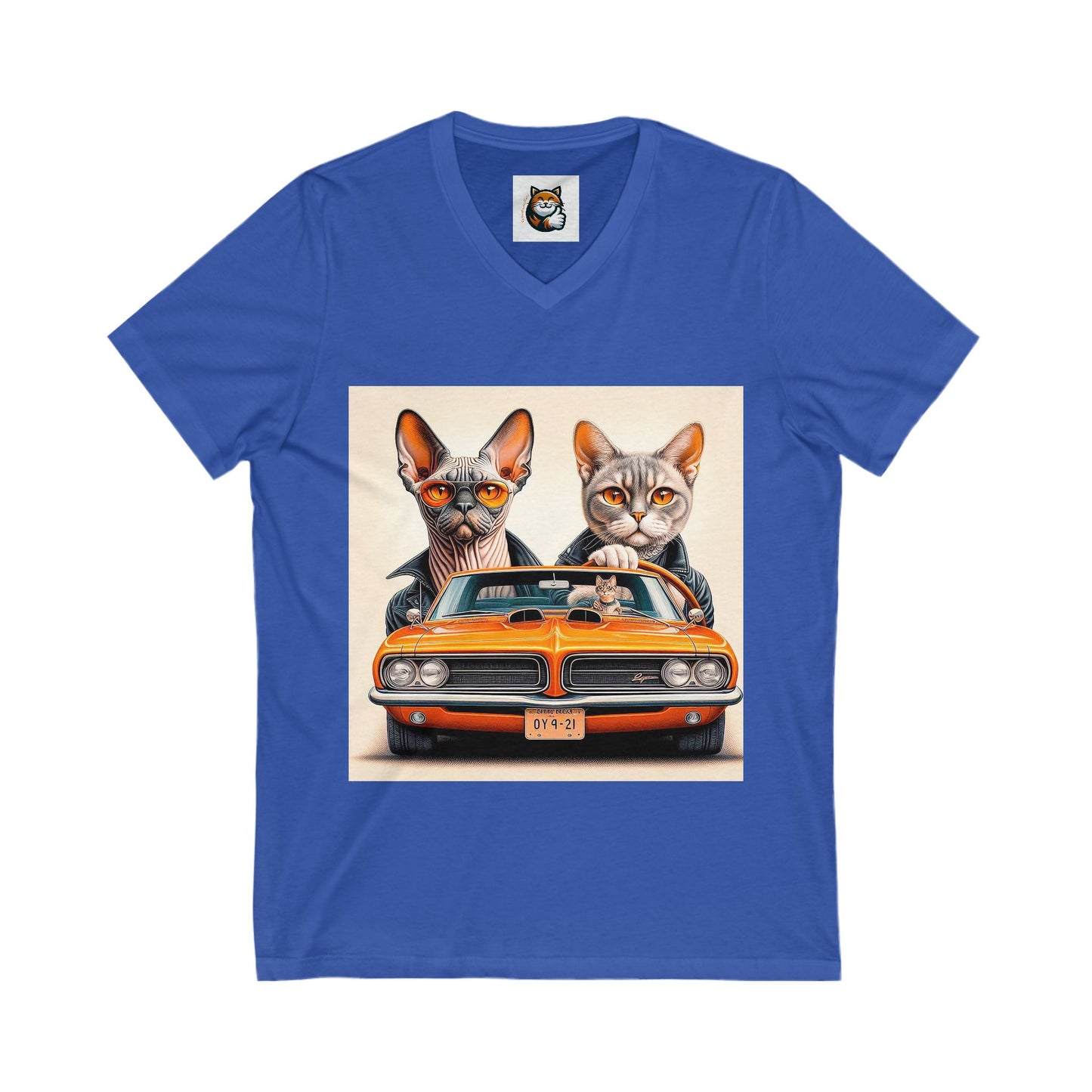 Wacky Devon Rex Couple driving  Unisex Jersey Short Sleeve V-Neck Tee