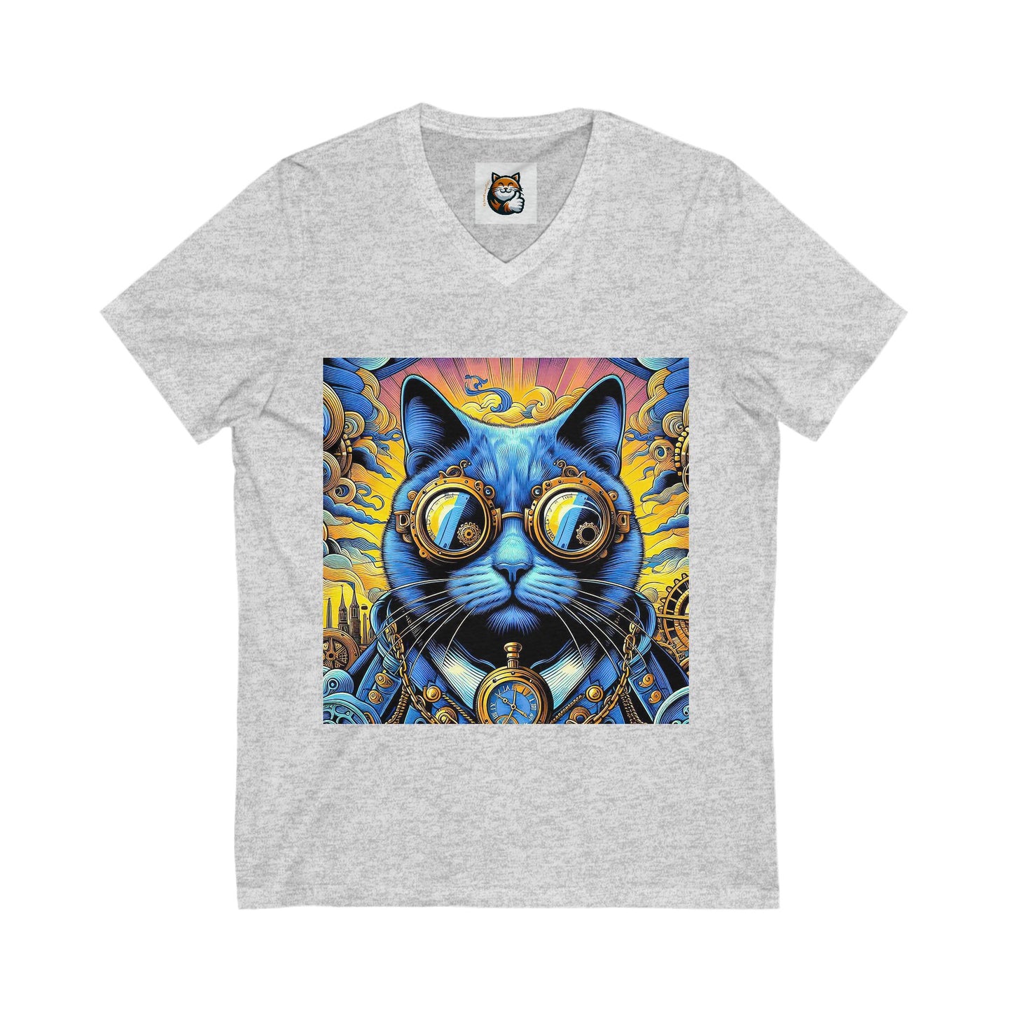 Russian Blue Cat steam punk  V-Neck Tee
