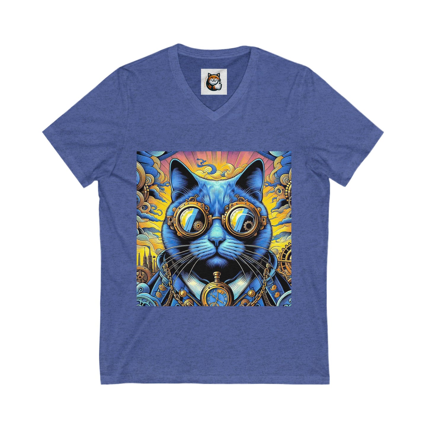 Russian Blue Cat steam punk  V-Neck Tee