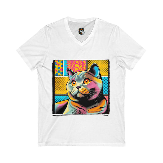British Shorthair comic book Jersey Short Sleeve V-Neck Tee
