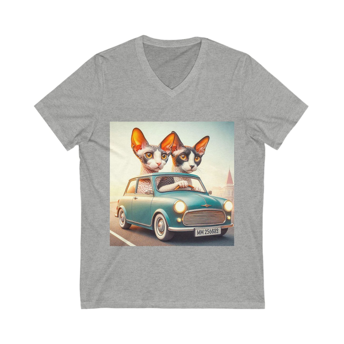 Cornish Rex Cat  tiny couple Short Sleeve V-Neck Tee