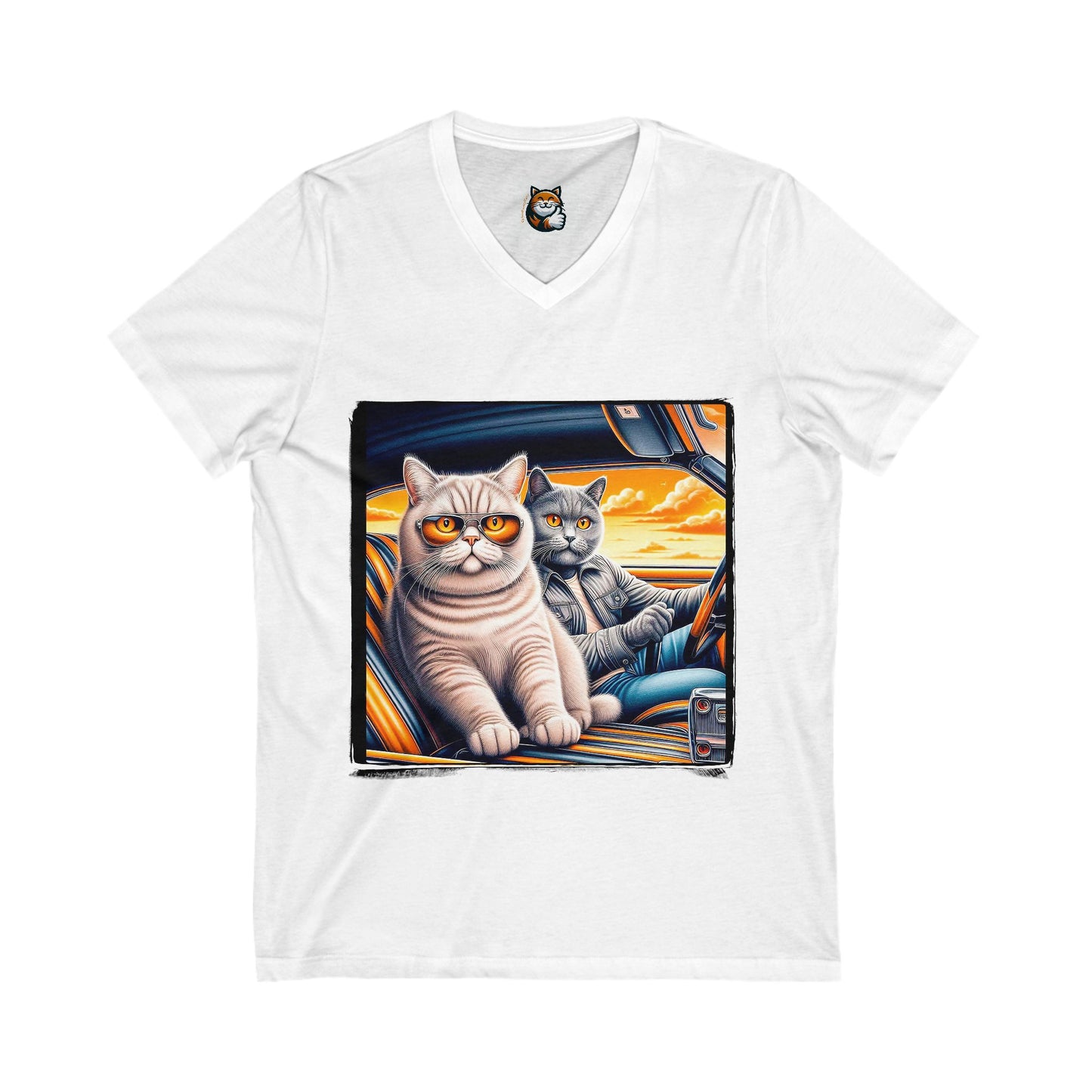 British Shorthair driving car Jersey Short Sleeve V-Neck Tee