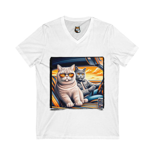 British Shorthair driving car Jersey Short Sleeve V-Neck Tee