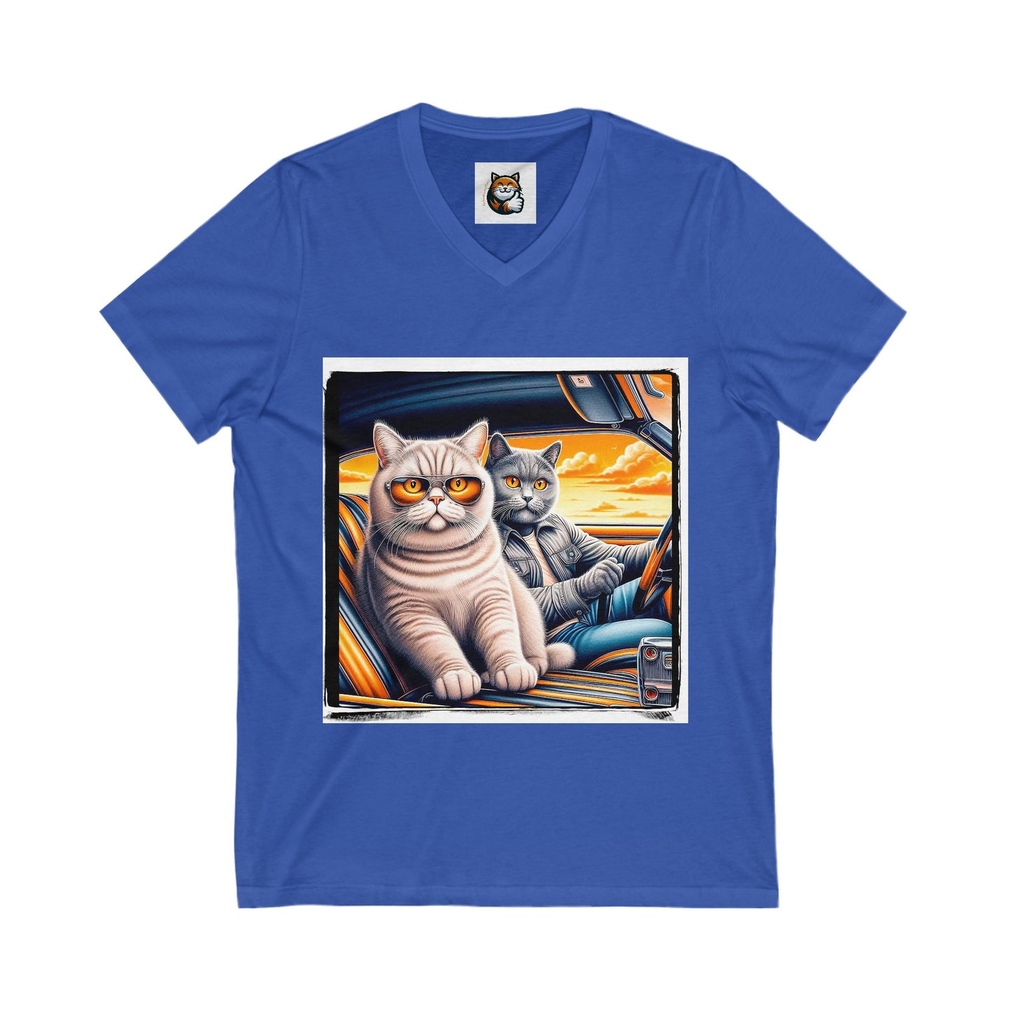 British Shorthair driving car Jersey Short Sleeve V-Neck Tee