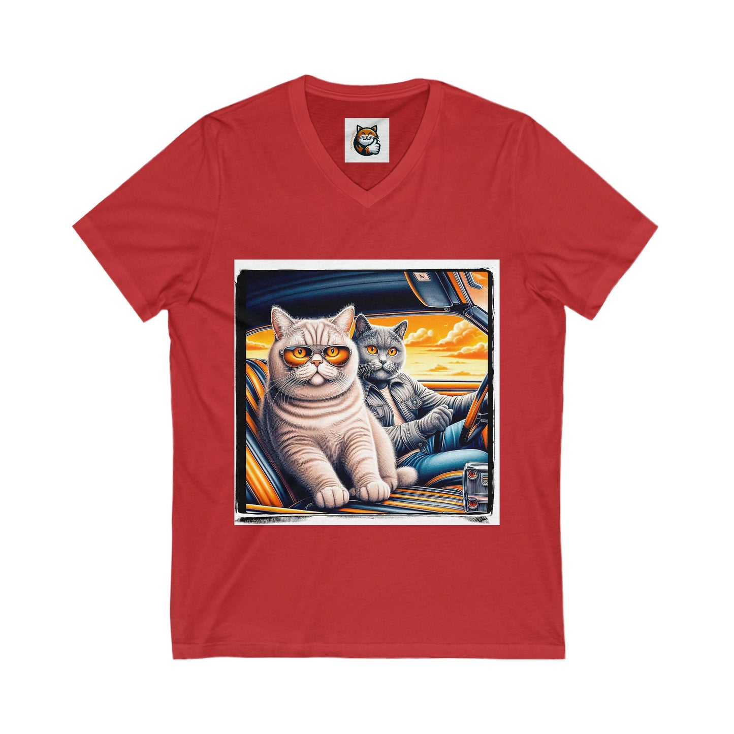 British Shorthair driving car Jersey Short Sleeve V-Neck Tee