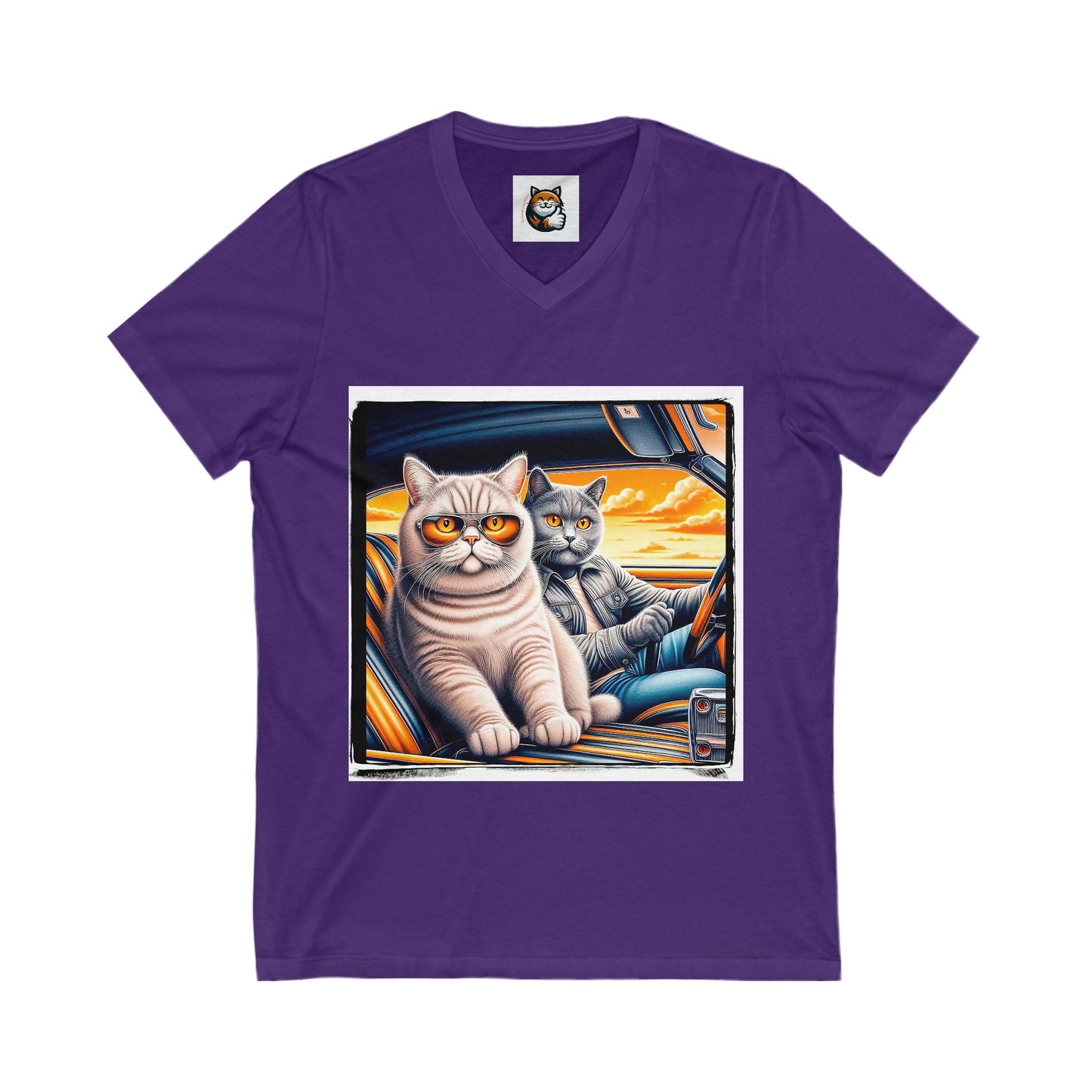 British Shorthair driving car Jersey Short Sleeve V-Neck Tee