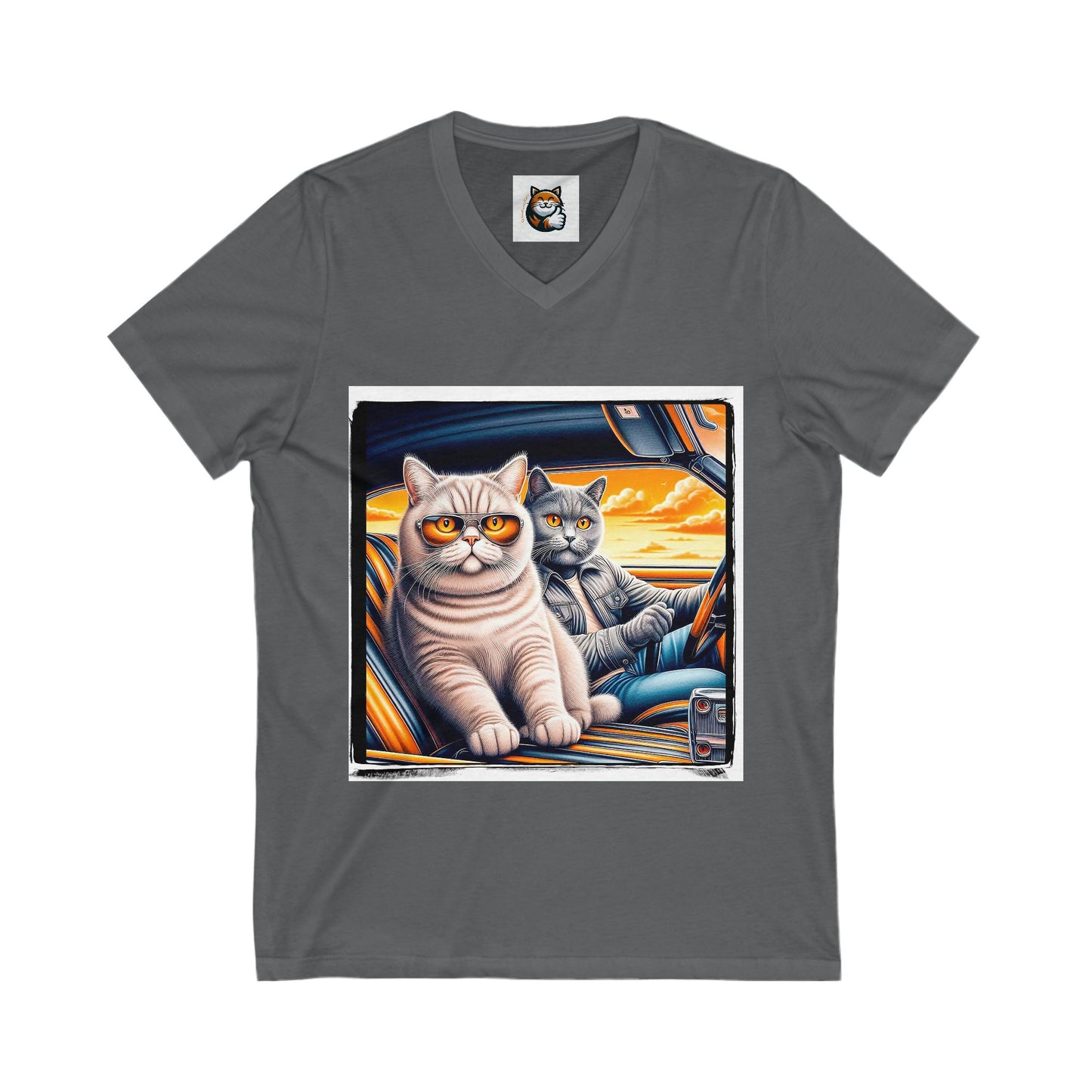 British Shorthair driving car Jersey Short Sleeve V-Neck Tee