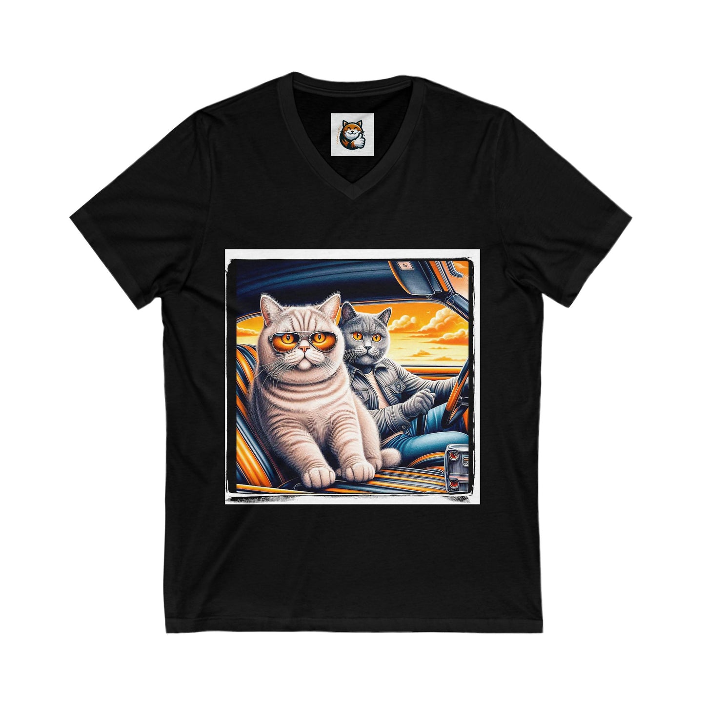British Shorthair driving car Jersey Short Sleeve V-Neck Tee