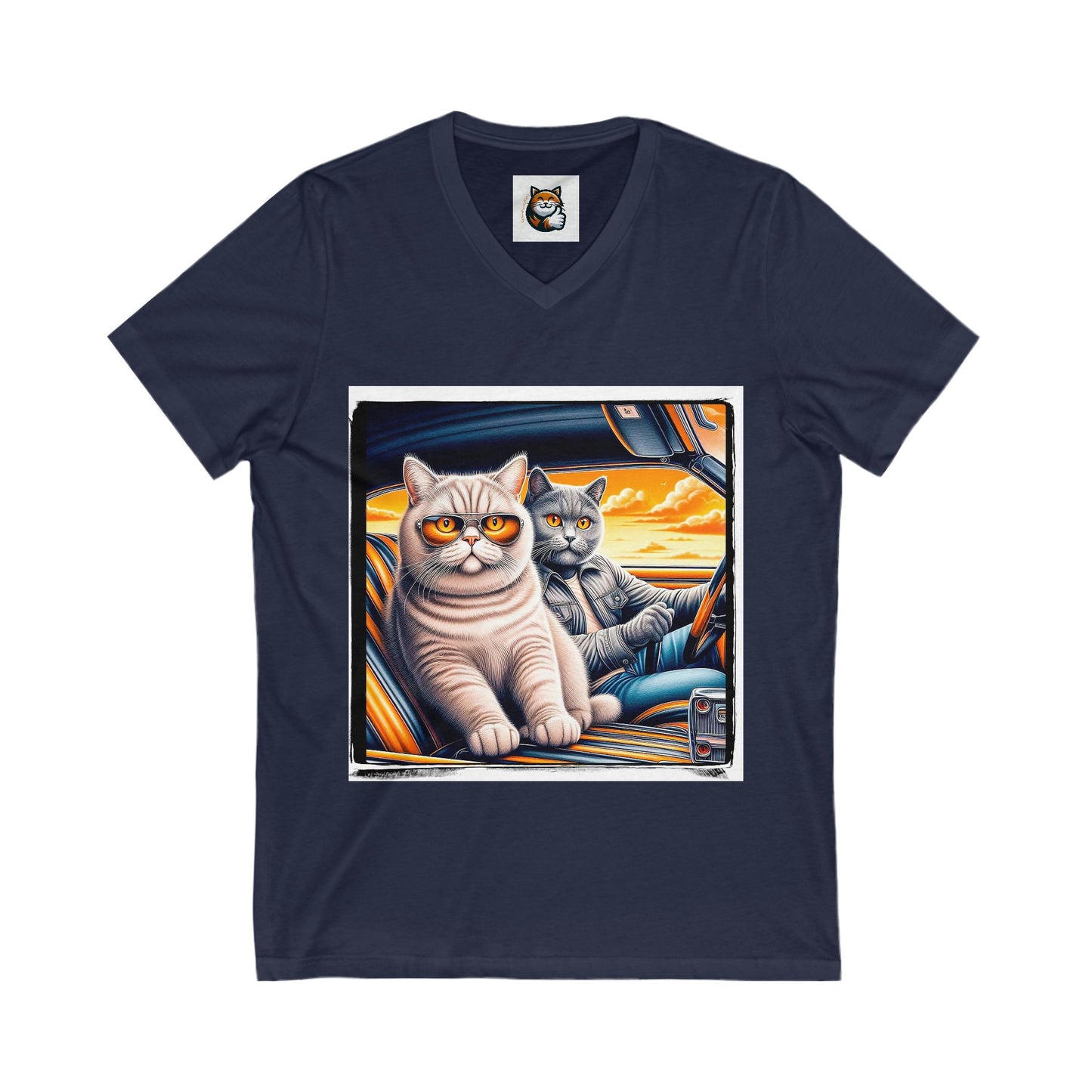 British Shorthair driving car Jersey Short Sleeve V-Neck Tee