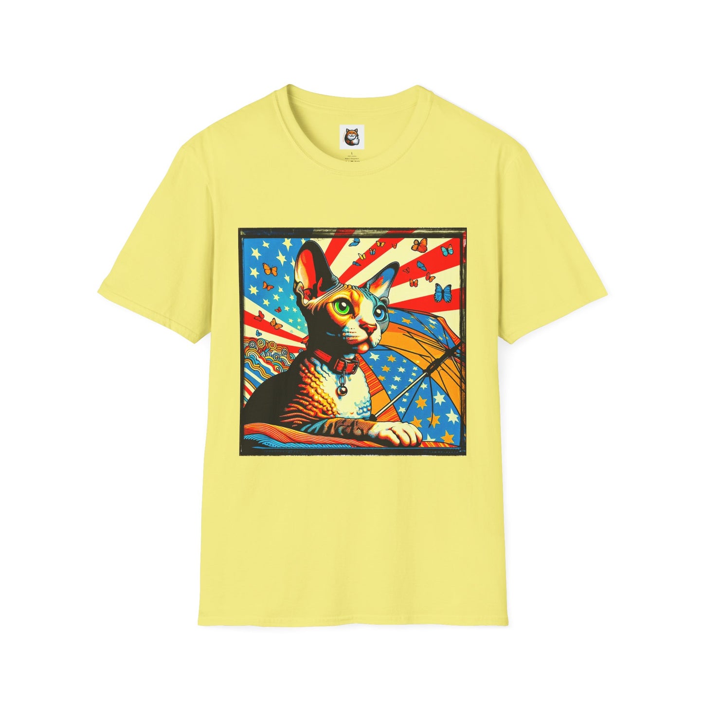 Devon Rex Cat American flag  Softstyle T-Shirt