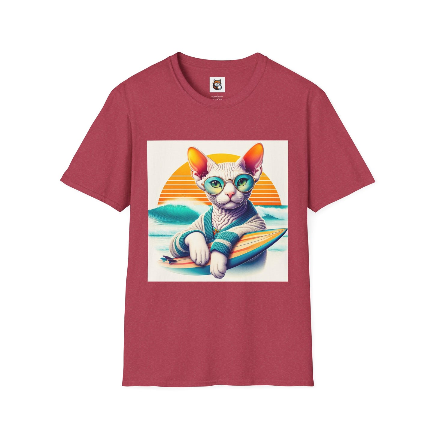 Devon Rex Cat surfing beauty  Softstyle T-Shirt
