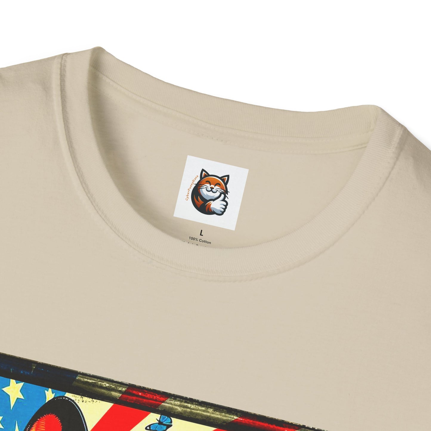Devon Rex Cat American flag  Softstyle T-Shirt