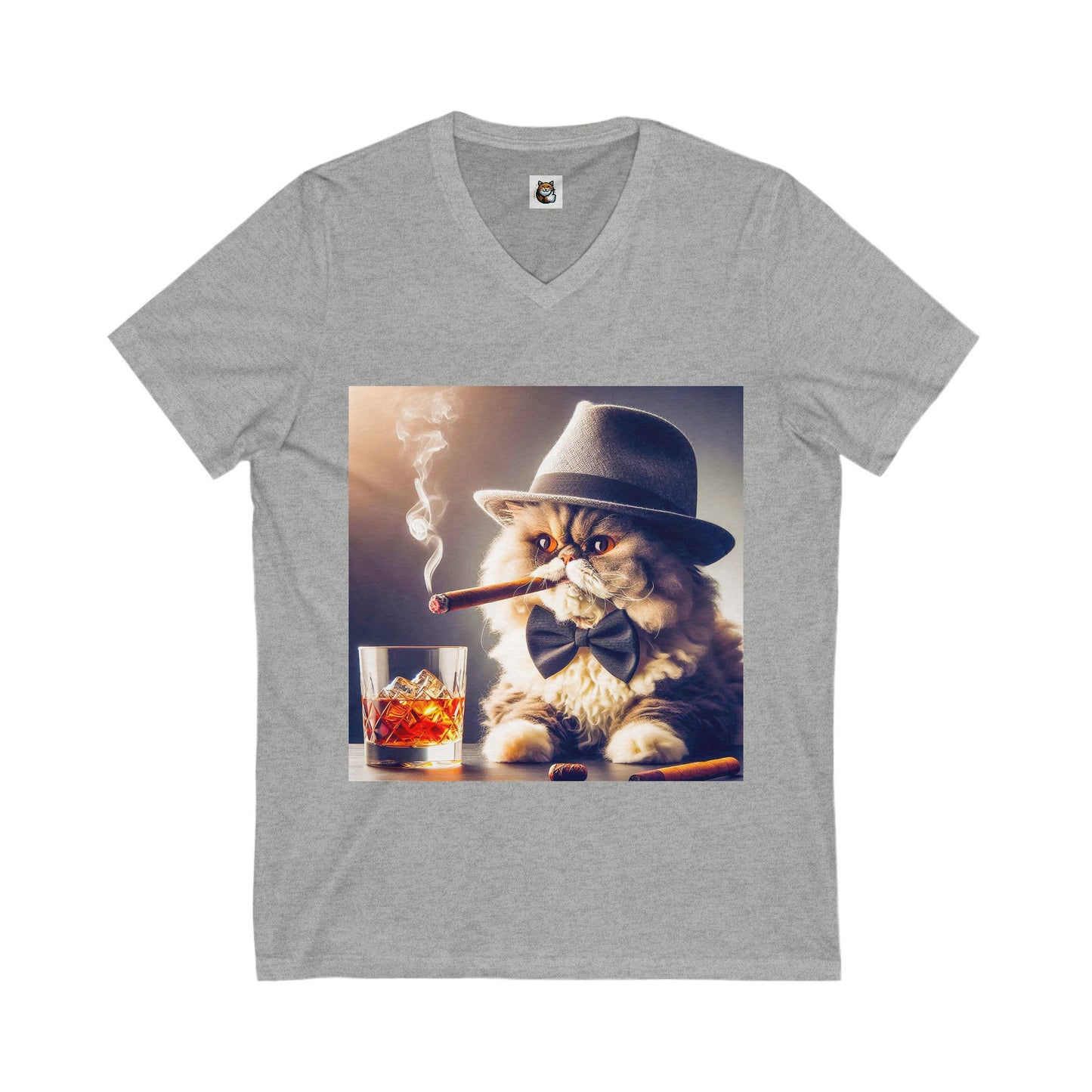 - Selkirk Rex  V-Neck smoking a cigar shirt