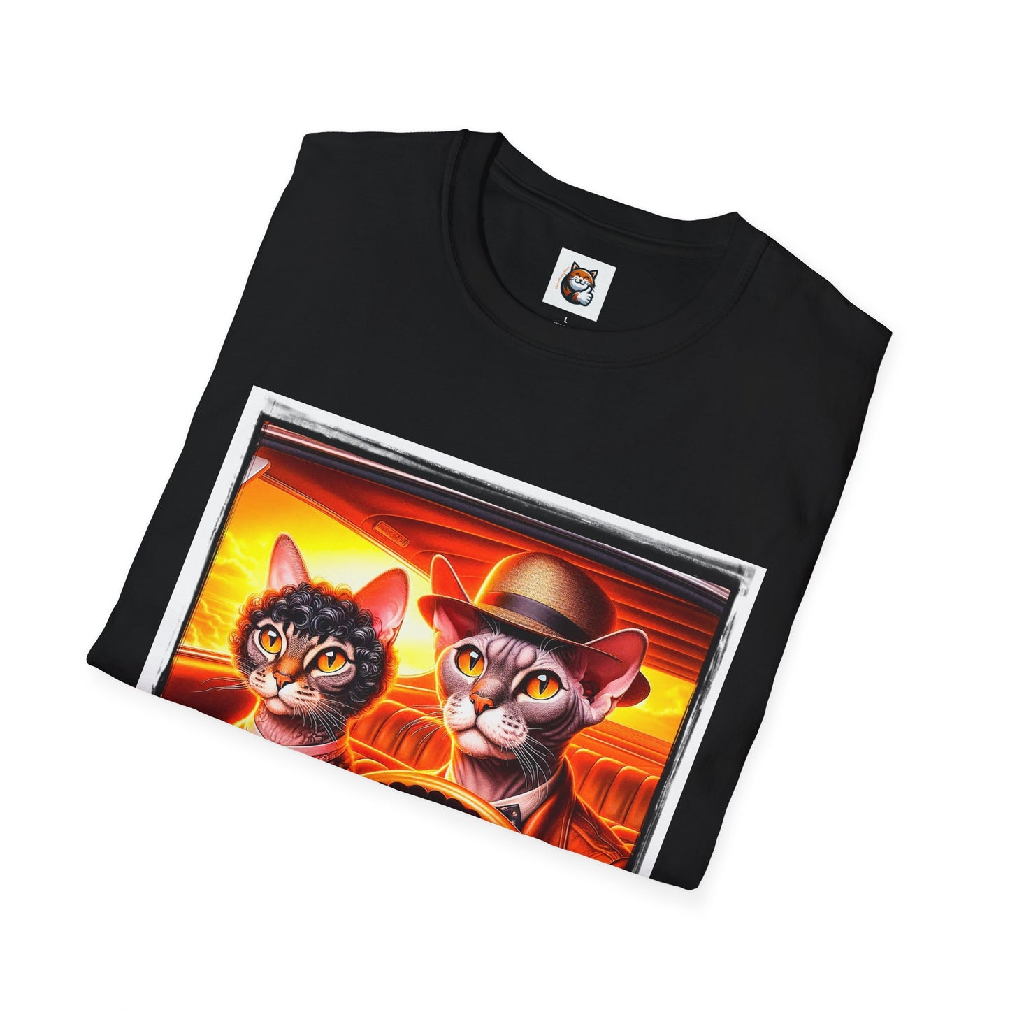Wacky  Devon Rex couple driving  Unisex Softstyle T-Shirt
