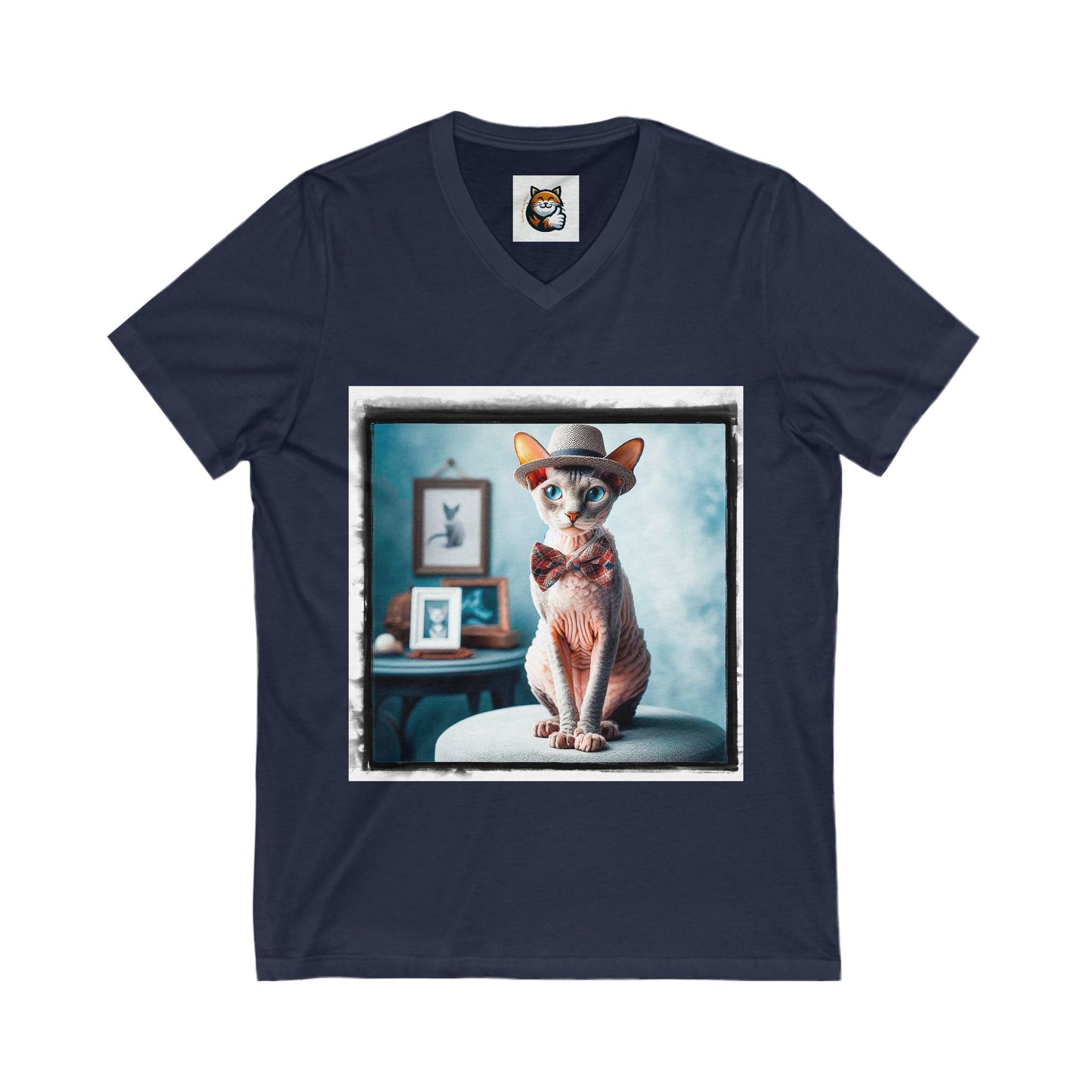 Cornish Rex Cat Unisex Jersey Short Sleeve V-Neck Tee
