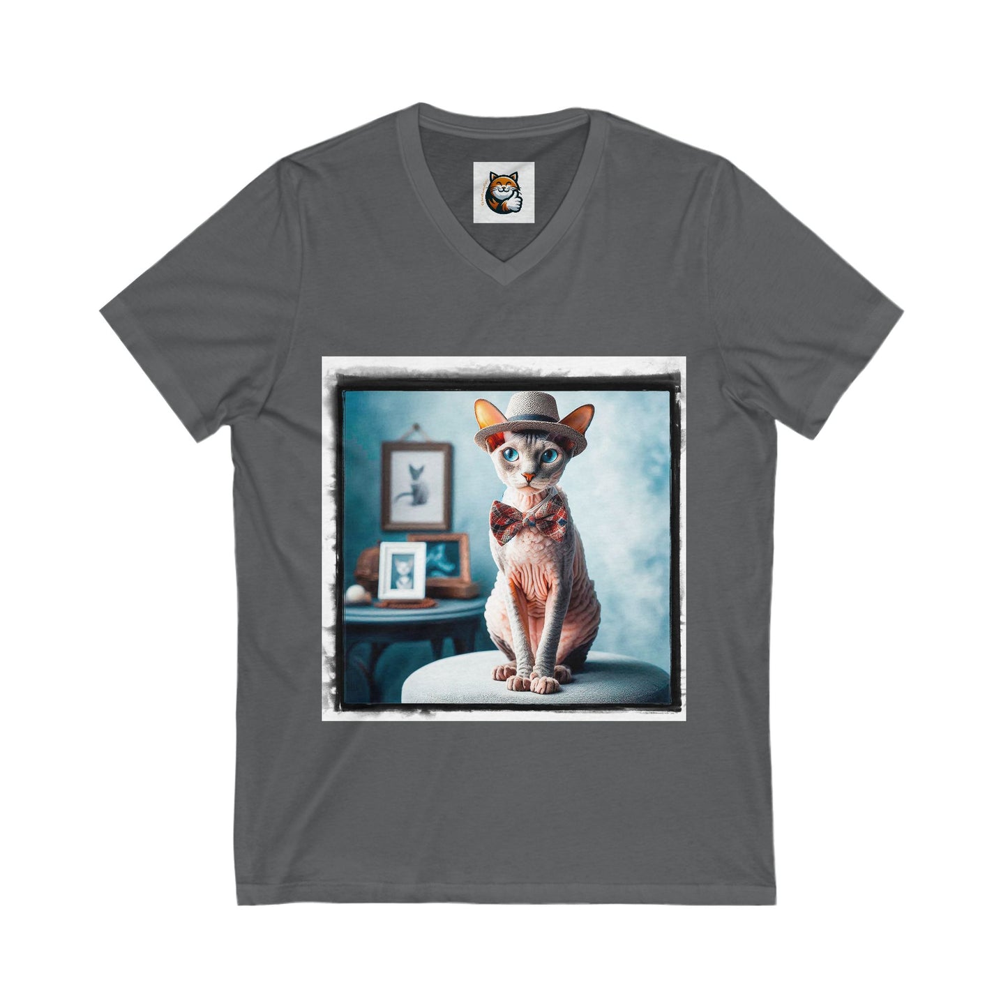 Cornish Rex Cat Unisex Jersey Short Sleeve V-Neck Tee