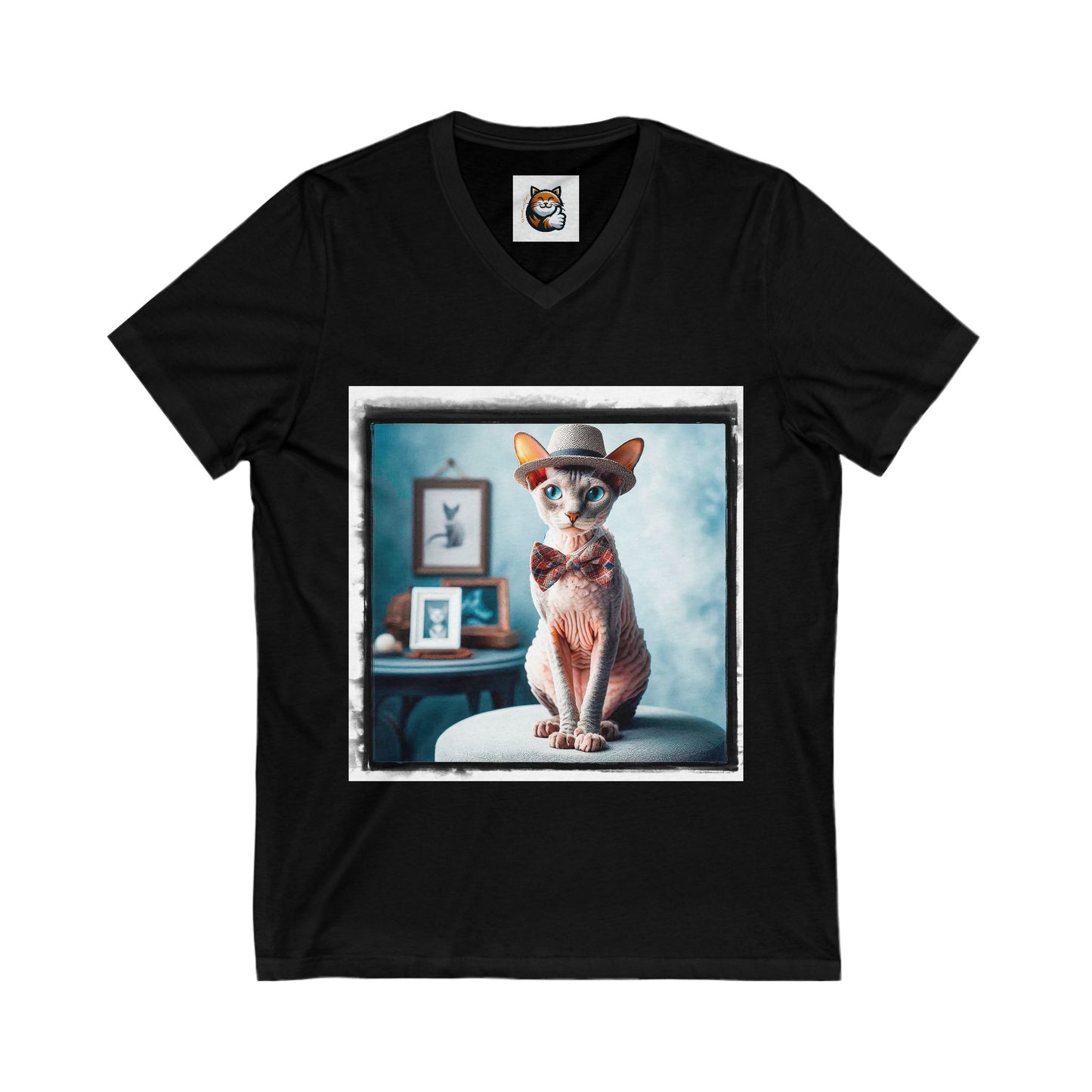 Cornish Rex Cat Unisex Jersey Short Sleeve V-Neck Tee