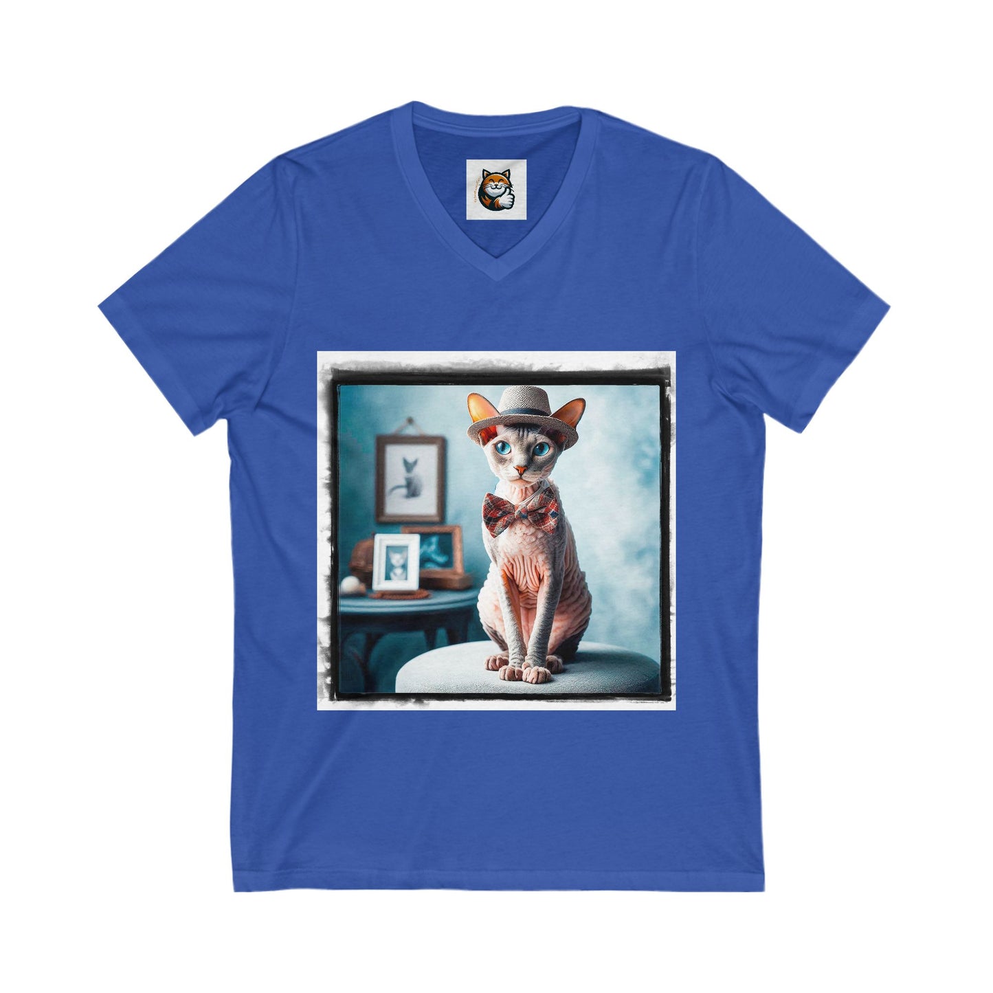 Cornish Rex Cat Unisex Jersey Short Sleeve V-Neck Tee