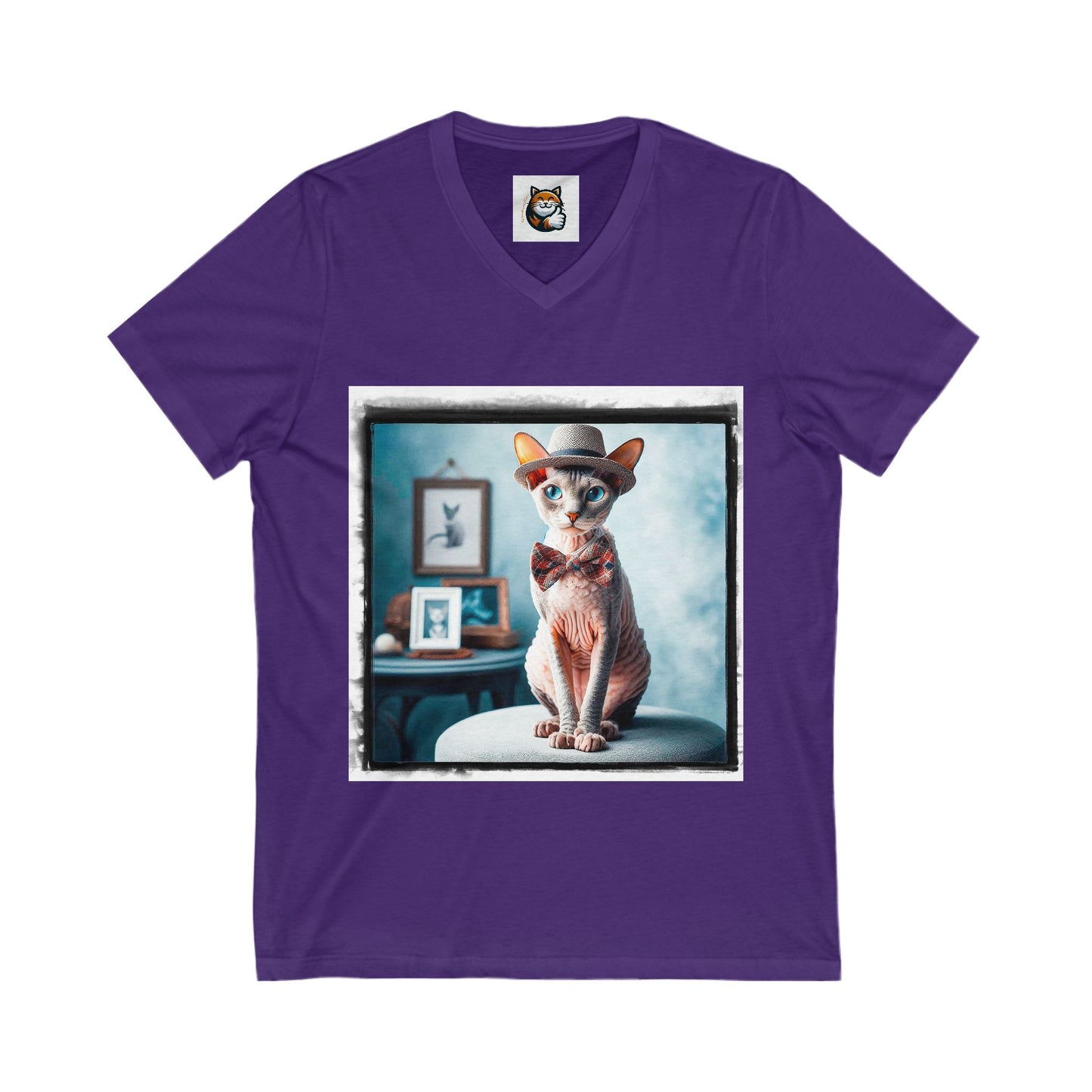 Cornish Rex Cat Unisex Jersey Short Sleeve V-Neck Tee