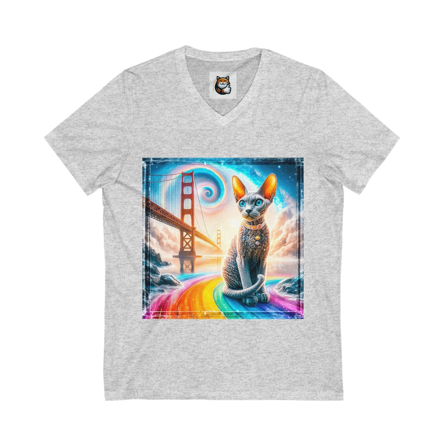 Devon Rex Cat Unisex Jersey Short Sleeve V-Neck Tee