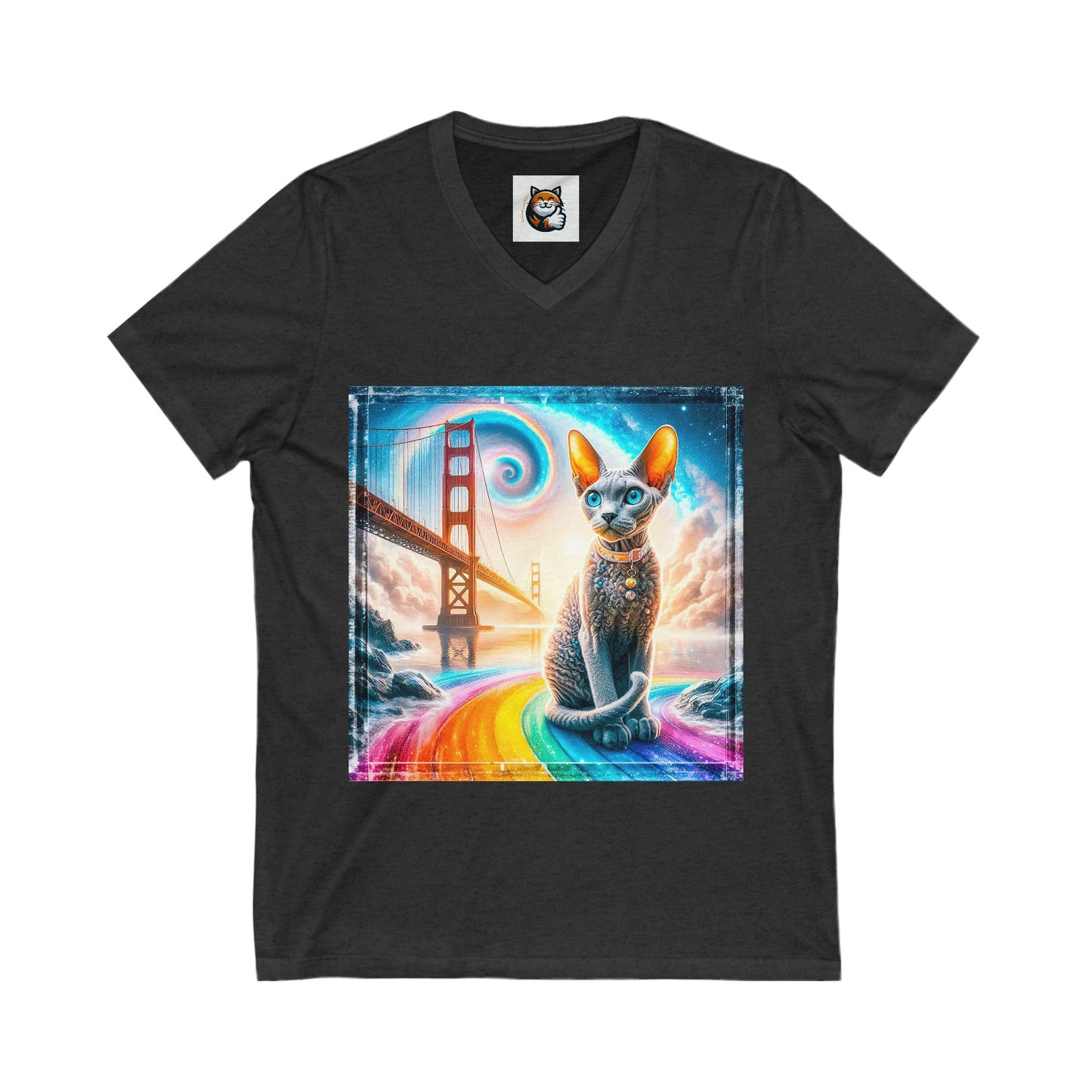 Devon Rex Cat Unisex Jersey Short Sleeve V-Neck Tee