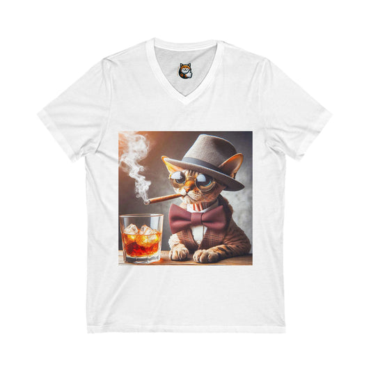 Devon Rex smoking cigar Jersey Short Sleeve V-Neck Tee