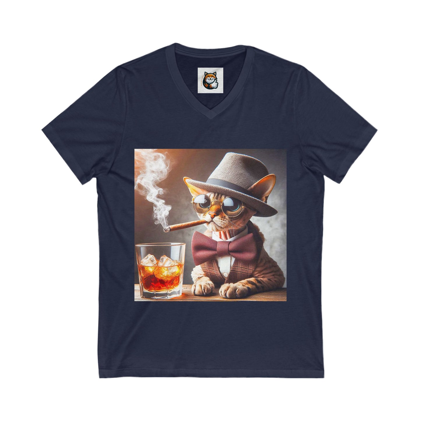 Devon Rex smoking cigar Jersey Short Sleeve V-Neck Tee