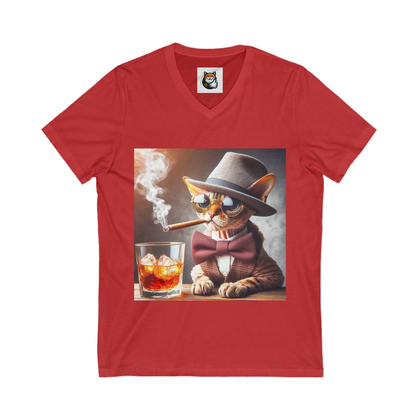Devon Rex smoking cigar Jersey Short Sleeve V-Neck Tee