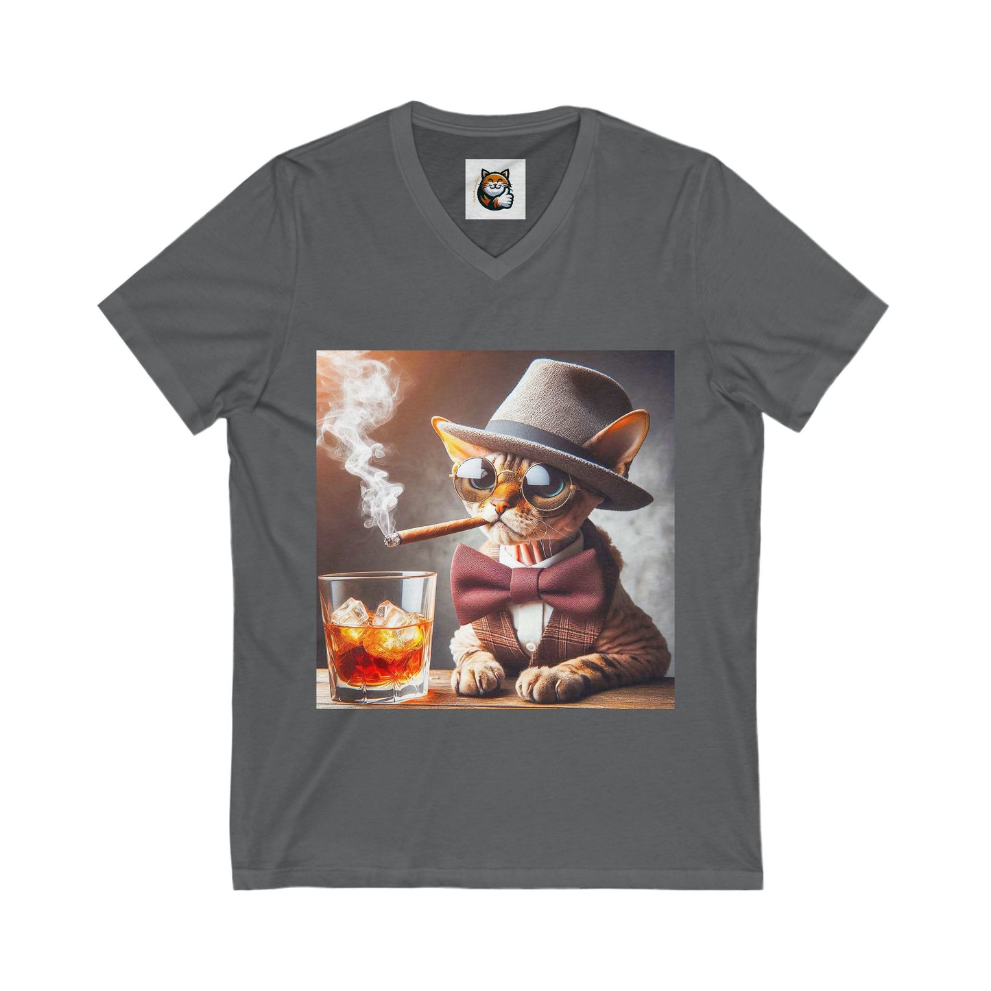 Devon Rex smoking cigar Jersey Short Sleeve V-Neck Tee