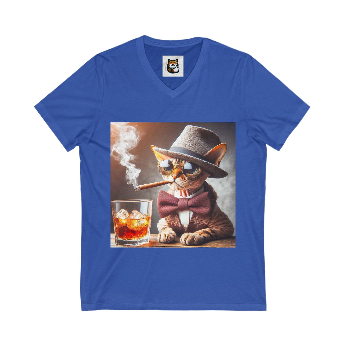 Devon Rex smoking cigar Jersey Short Sleeve V-Neck Tee