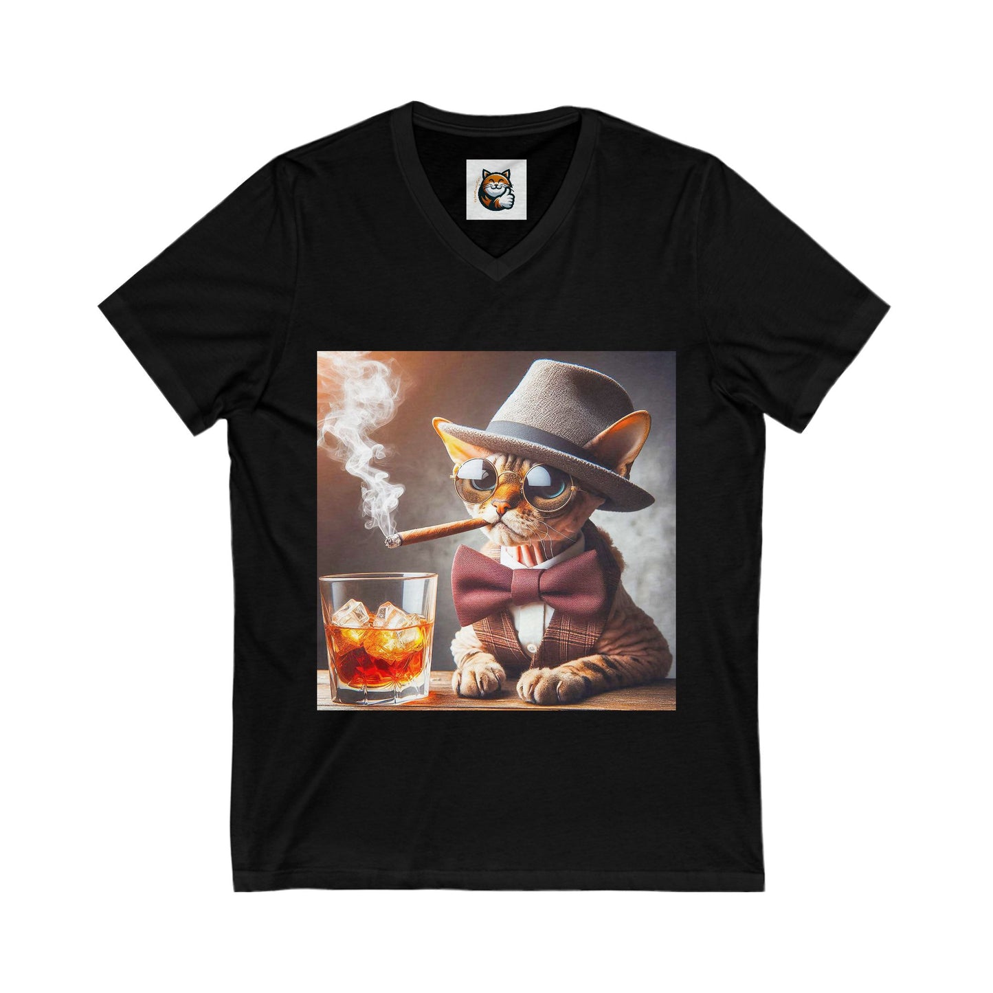 Devon Rex smoking cigar Jersey Short Sleeve V-Neck Tee