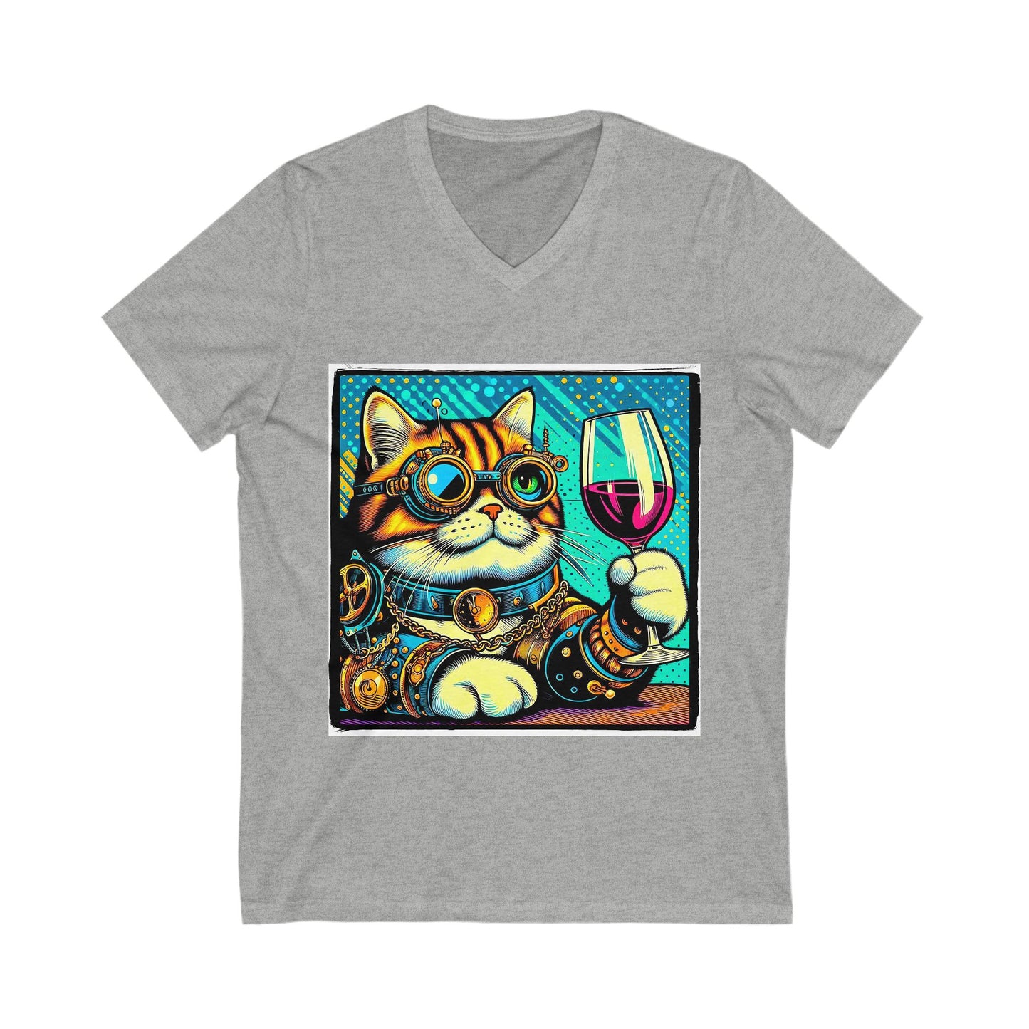 Domestic Cat steam punk and wine drinking  V-Neck Tee
