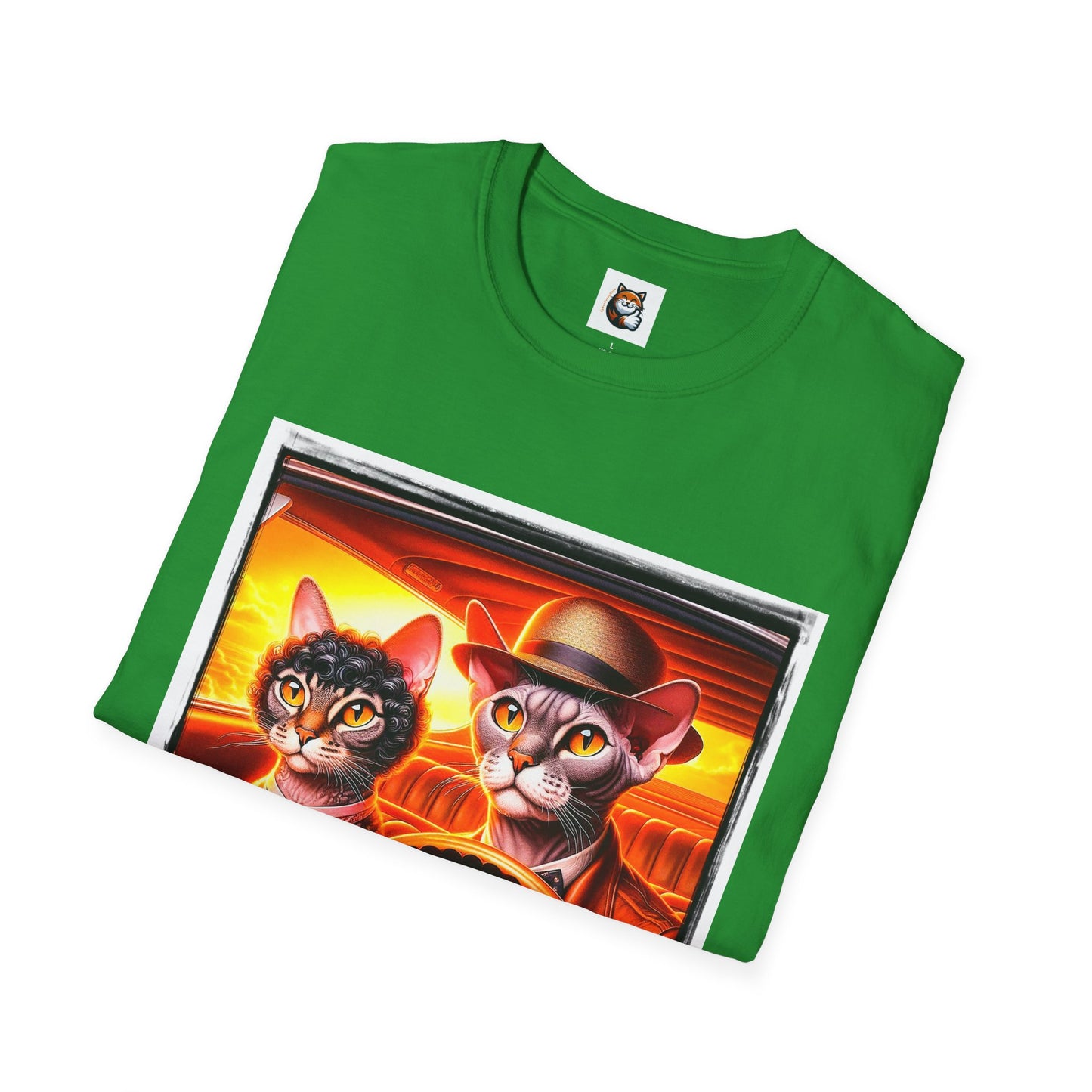Wacky  Devon Rex couple driving  Unisex Softstyle T-Shirt
