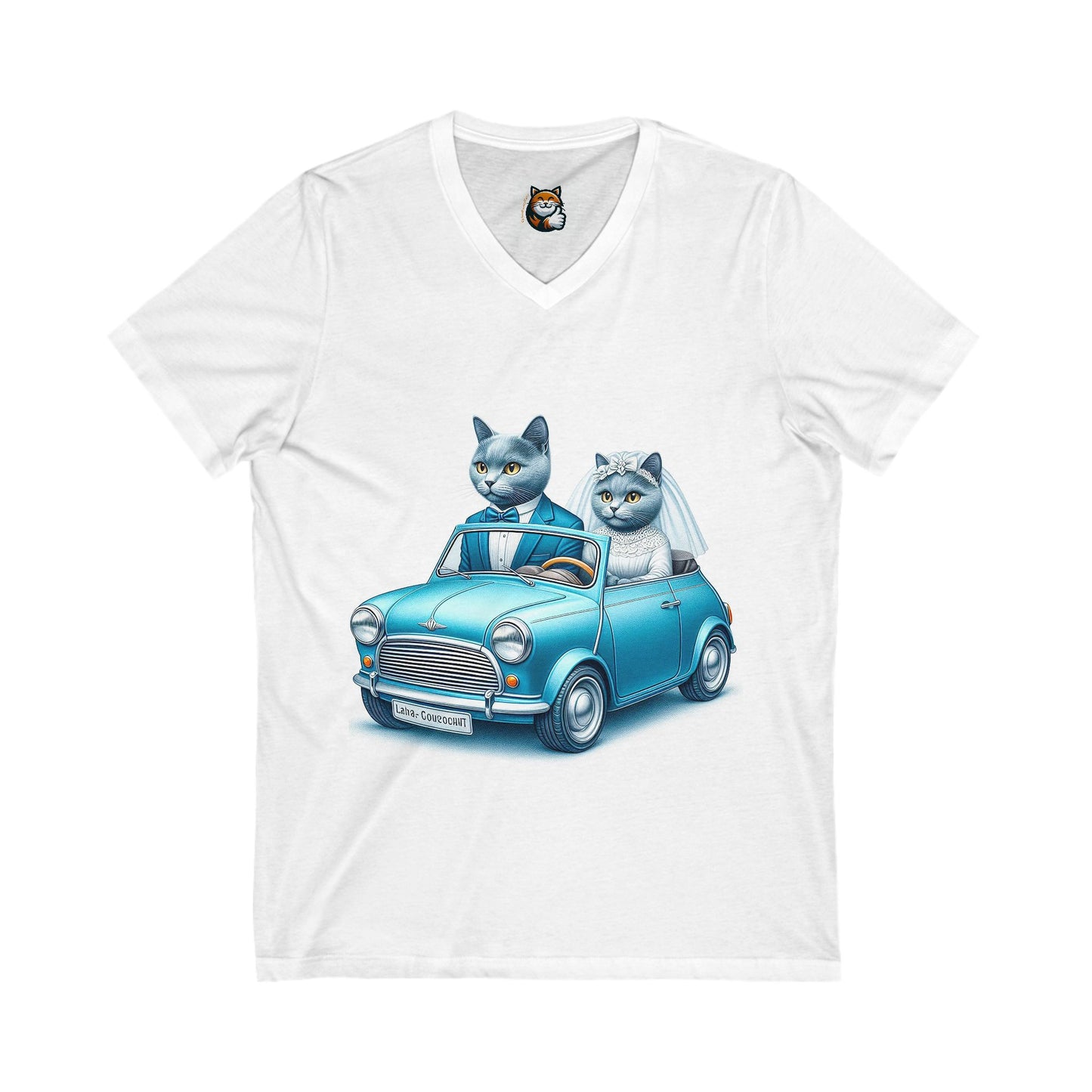 Wacky Russian Blue Cat Unisex Jersey Short Sleeve V-Neck Tee