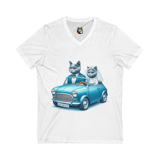 Wacky Russian Blue Cat Unisex Jersey Short Sleeve V-Neck Tee