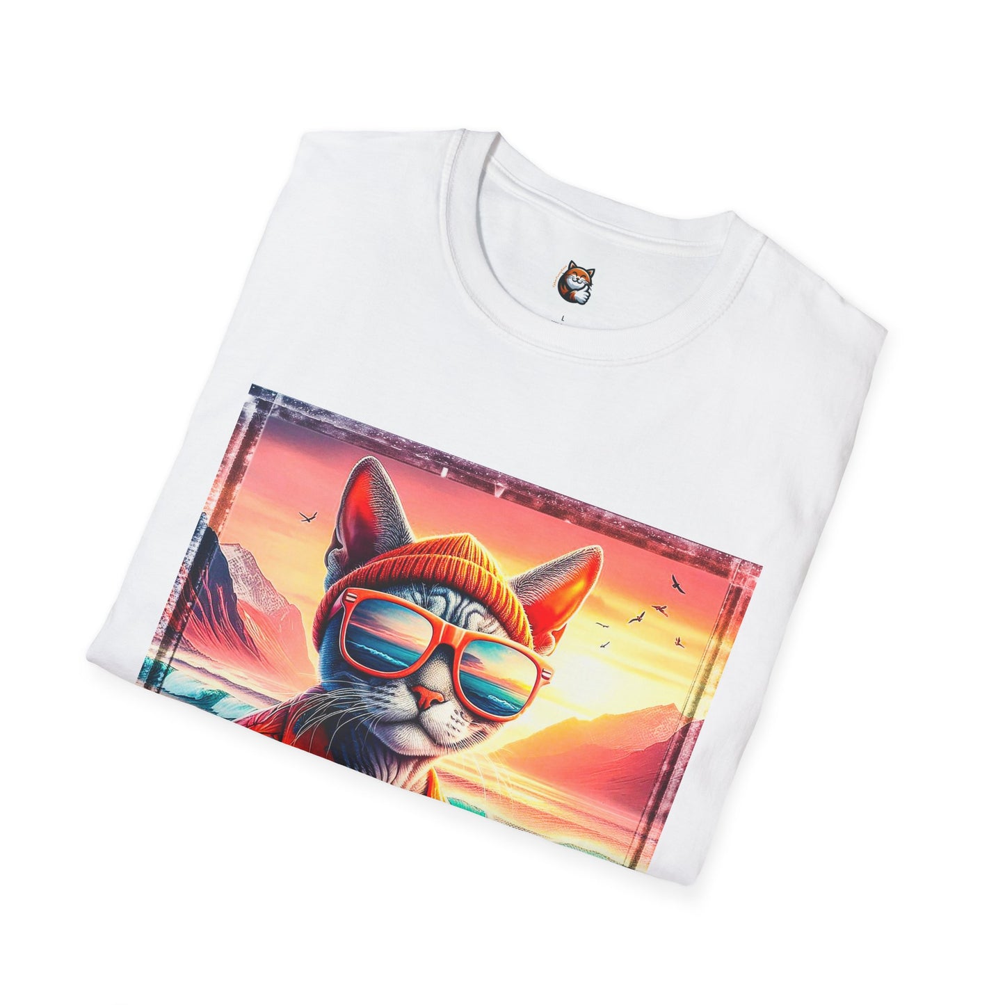 Devon Rex Cat surfs up Softstyle T-Shirt
