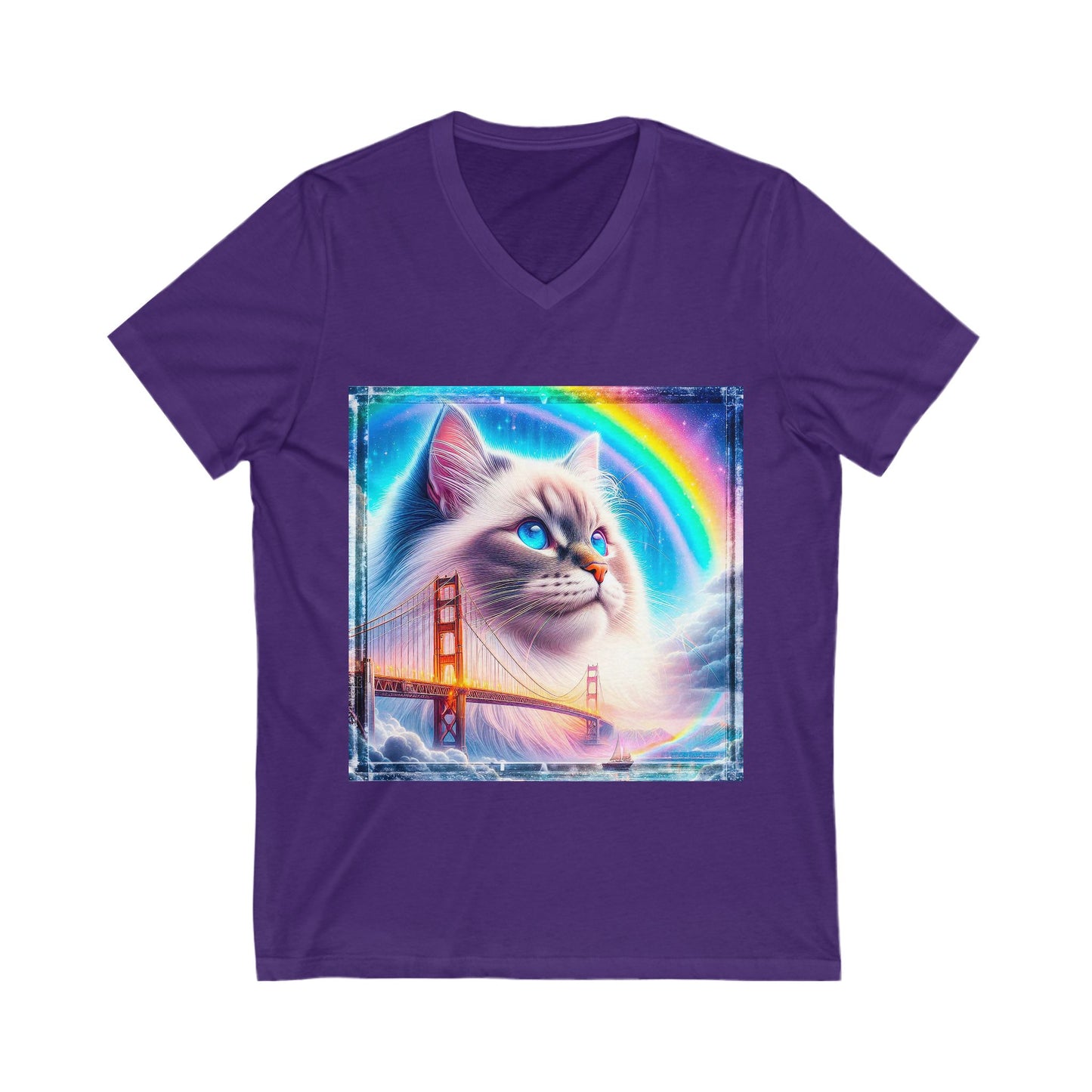 Birman rainbow Jersey Short Sleeve V-Neck Tee
