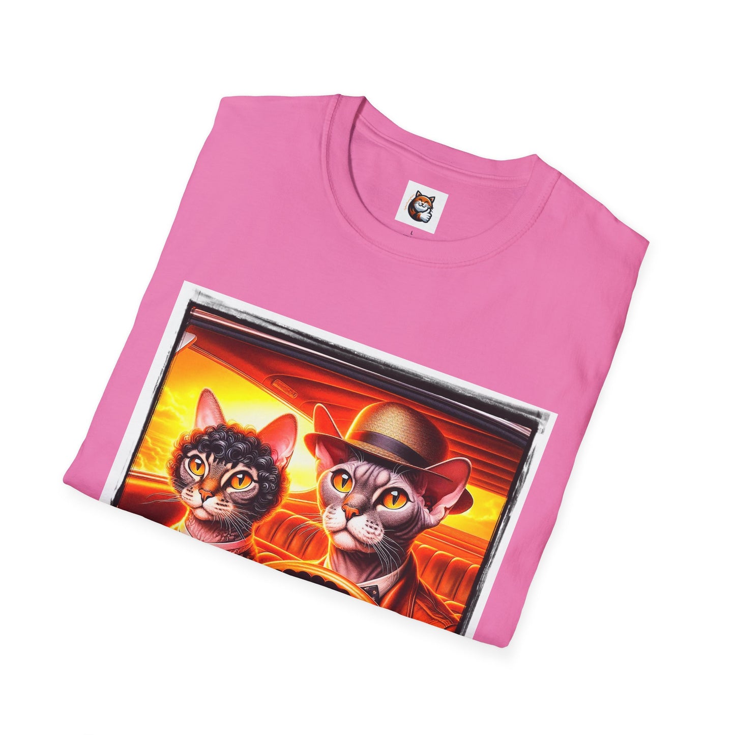 Wacky  Devon Rex couple driving  Unisex Softstyle T-Shirt
