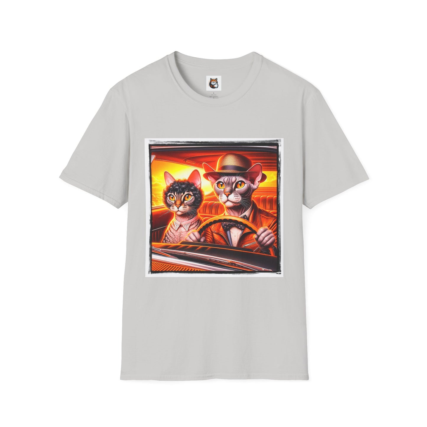 Wacky  Devon Rex couple driving  Unisex Softstyle T-Shirt