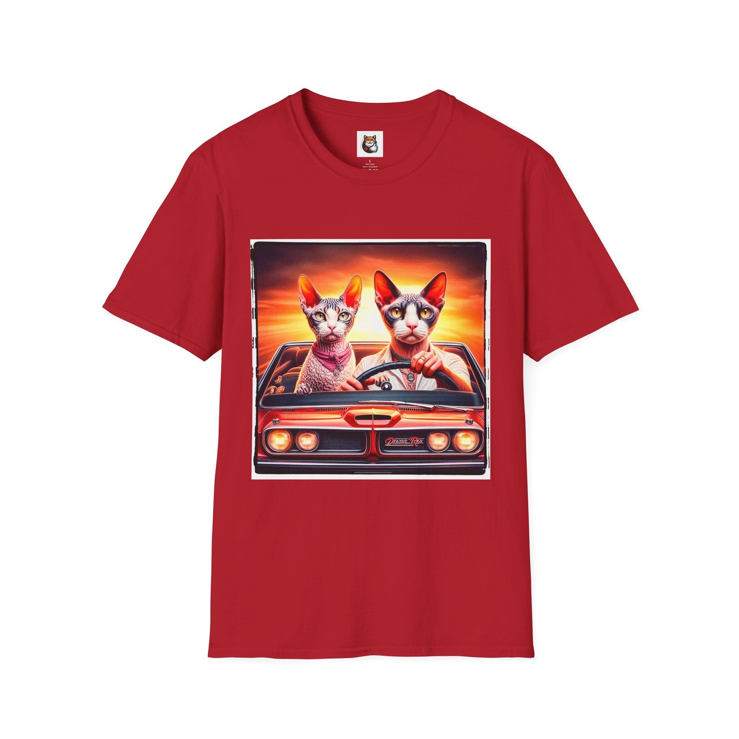 Wacky  Devon Rex Cats driving  Unisex Softstyle T-Shirt