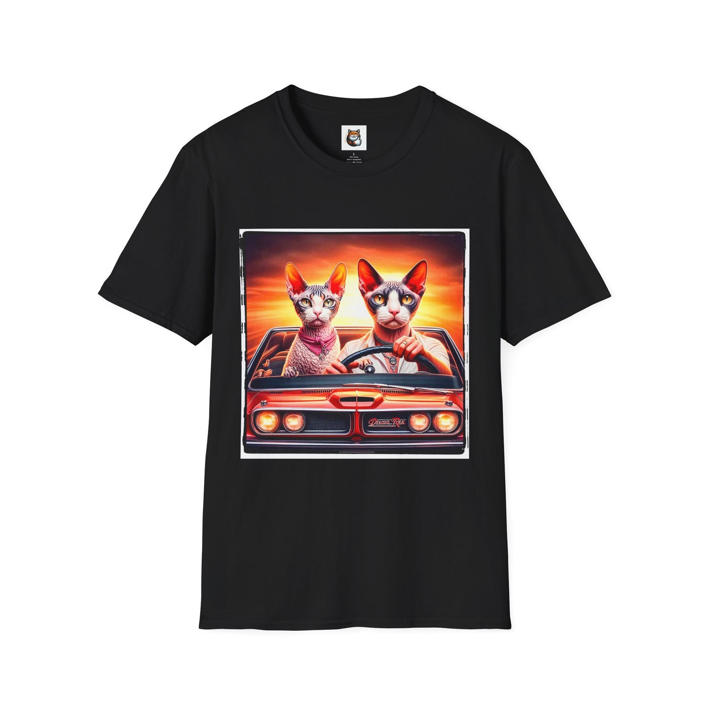 Wacky  Devon Rex Cats driving  Unisex Softstyle T-Shirt